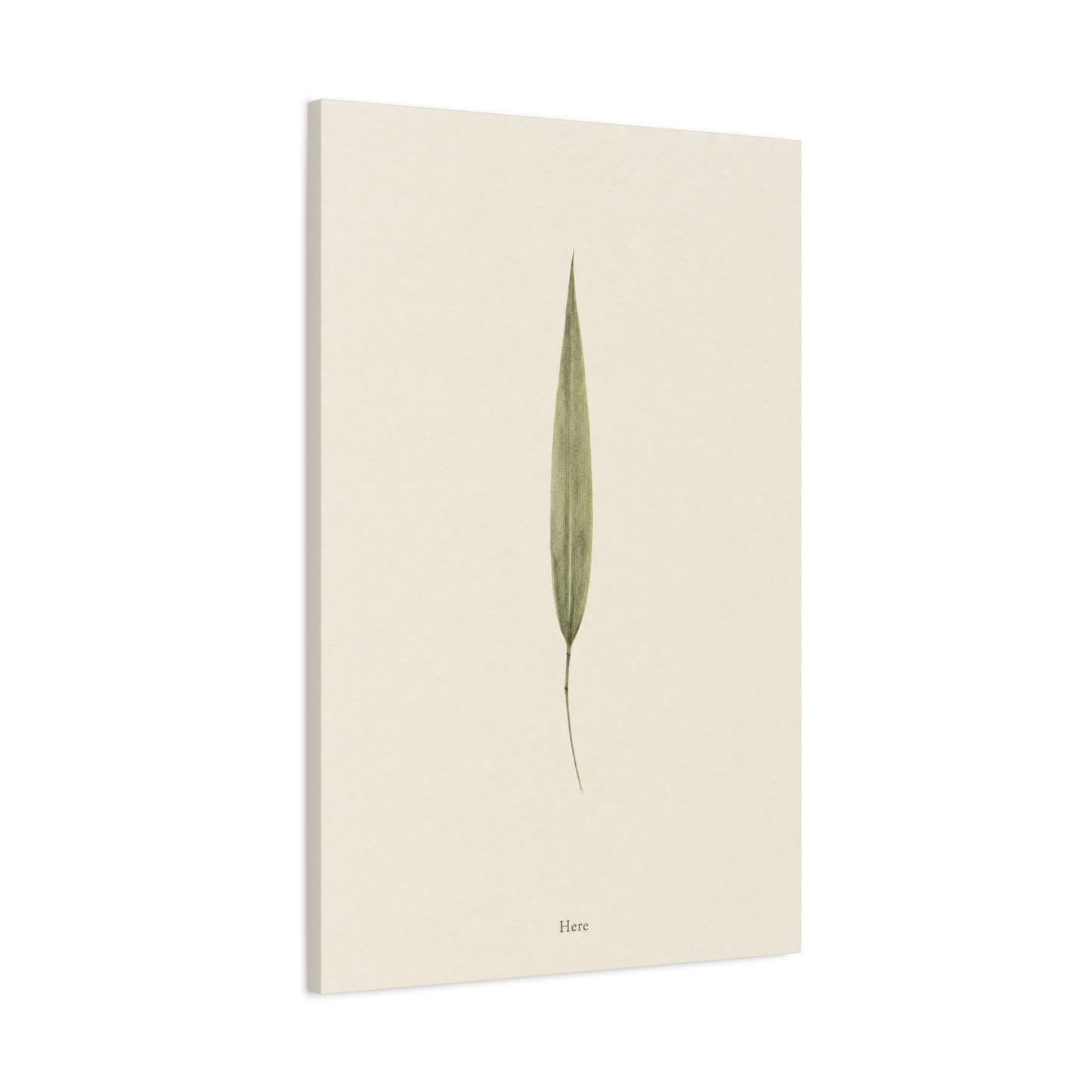 "Here" Minimalist Botanical Canvas Wall Art - Single Green Leaf Print, Neutral Contemporary Nature Decor - Cotton Art Print For Bedroom Living Room, Japandi Home Decoration - Living Room Wall Decor