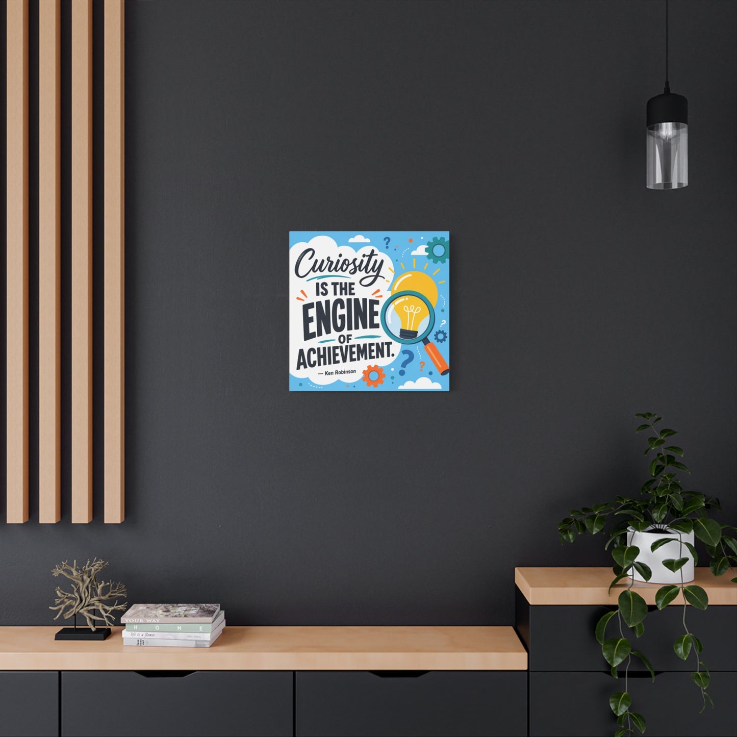"Curiosity Is The Engine Of Achievement." Quote Canvas Wall Art - Classroom Inspirational Decor, Light Bulb Learning Poster, Teacher Office Wall Hanging, Kids Study Room Decoration - Ready to Hang