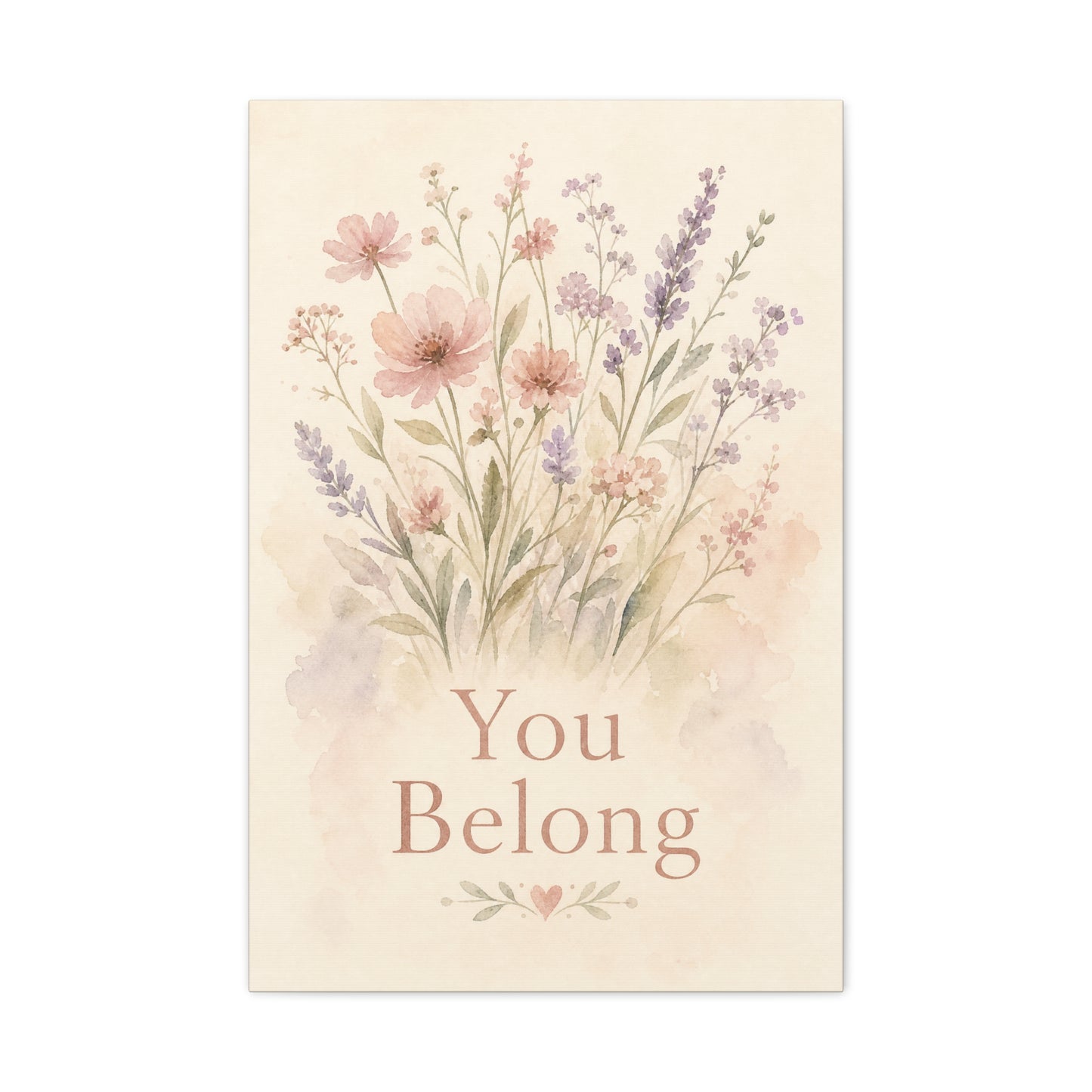 "You Belong" Floral Canvas Wall Art - Watercolor Wildflower Quote Print, Pink Lavender Botanical Decor - Inspirational Bedroom Home Decoration, Nursery Wall Hanging - Bedroom Home Decoration