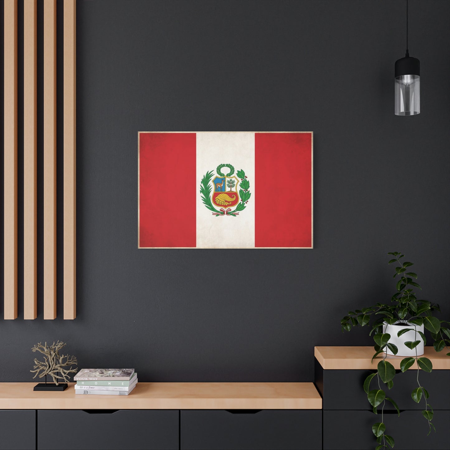 Peru Flag Canvas Wall Art - Vintage Peruvian Coat Of Arms Print, Red White Banner Decor - Traditional Patriotic Style - Living Room Home Decoration - Living Room Wall Decor - Bedroom Home Decoration