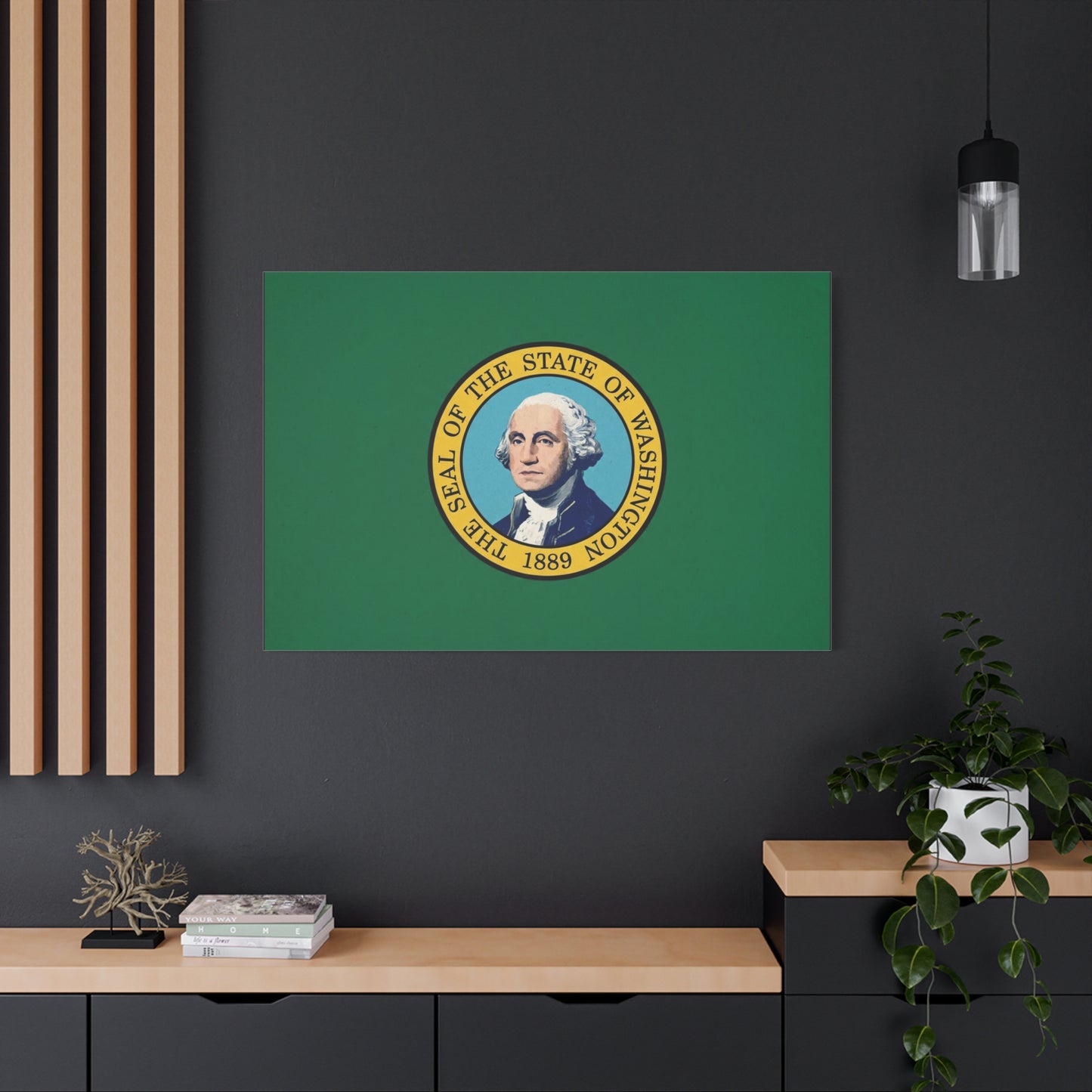 "THE SEAL OF THE STATE OF WASHINGTON 1889" Flag Canvas Wall Art - George Washington State Pride Decor - Green Gold Historic Print - Living Room Home Decoration, Office Wall Accent - Ready to Hang