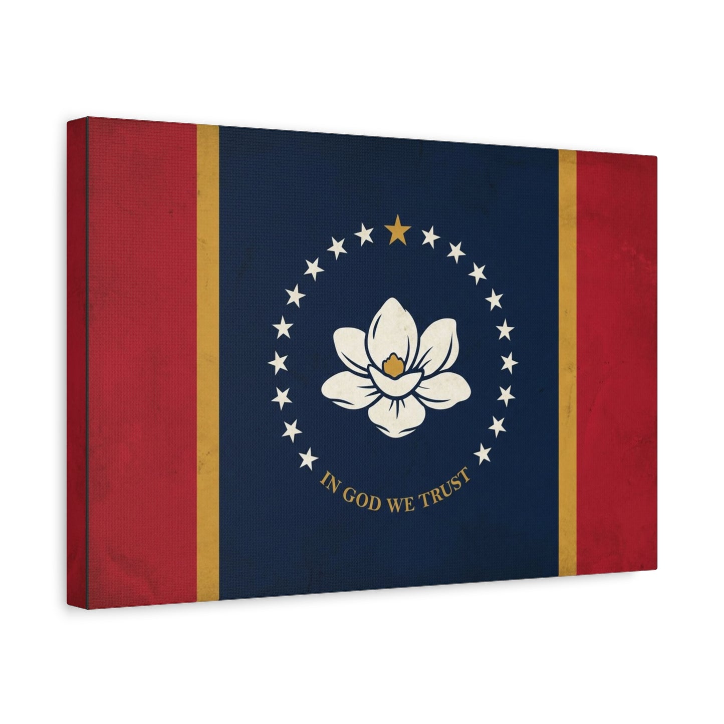 "In God We Trust" Mississippi State Flag Canvas Wall Art - Magnolia Emblem, Vintage Patriotic Decor - Rustic Americana Style - Living Room Wall Decor - Ready to Hang - Bedroom Home Decoration