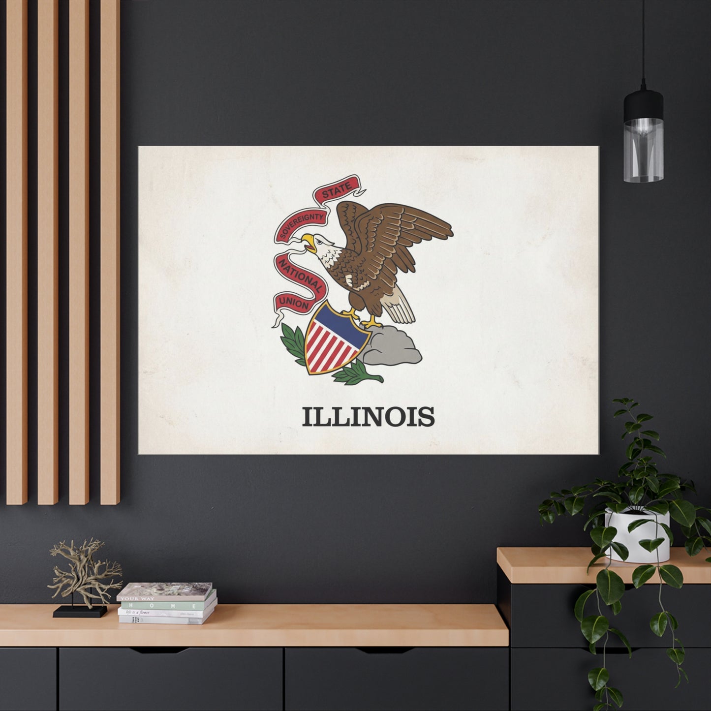 "Illinois" State Flag Canvas Wall Art - Bald Eagle Crest, Vintage State Pride Print - Matte Cotton Art Print - Traditional Americana Style - Living Room Decor, Office Accent - Living Room Wall Decor