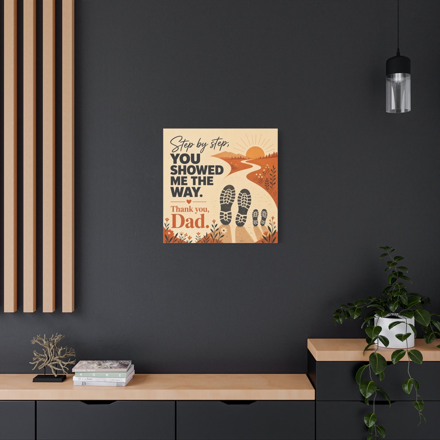 "Step By Step, You Showed Me The Way. Thank You, Dad." Canvas Wall Art - Father Quote Sunset Path Print, Rustic Modern Typography Decor, Bedroom Home Decoration - Office Wall Art - Ready to Hang
