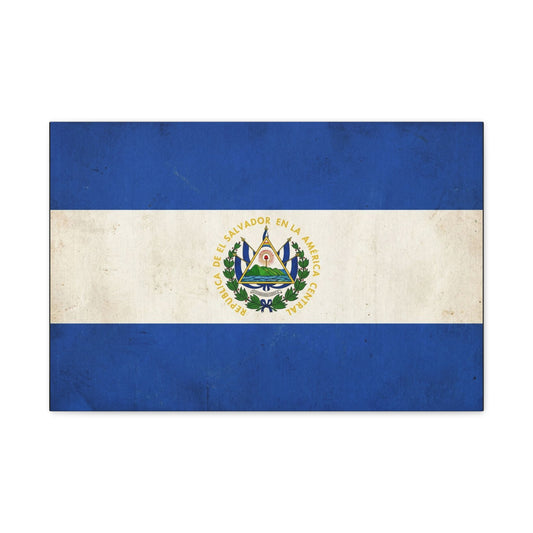 El Salvador Flag Canvas Wall Art - Republica De El Salvador En La America Central - Vintage Blue White National Banner Print - Heritage Decor For Living Room, Office, Dorm - Living Room Wall Decor