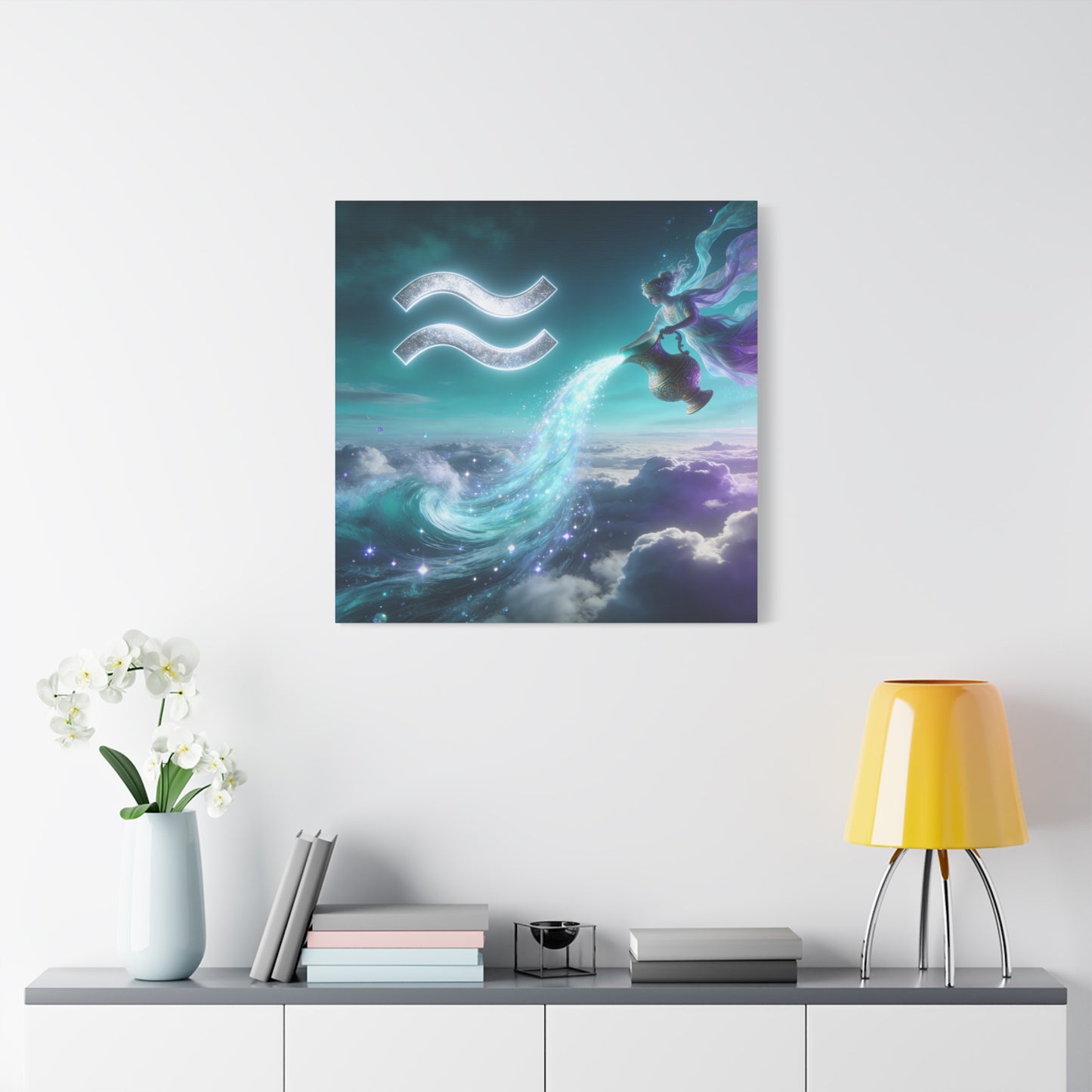 Aquarius Zodiac Canvas Wall Art - Celestial Water Bearer Fantasy Illustration, Matte Canvas Print - Mystical Blue Purple Decor, Bedroom Home Decoration, Office Wall Art - Bedroom Home Decoration