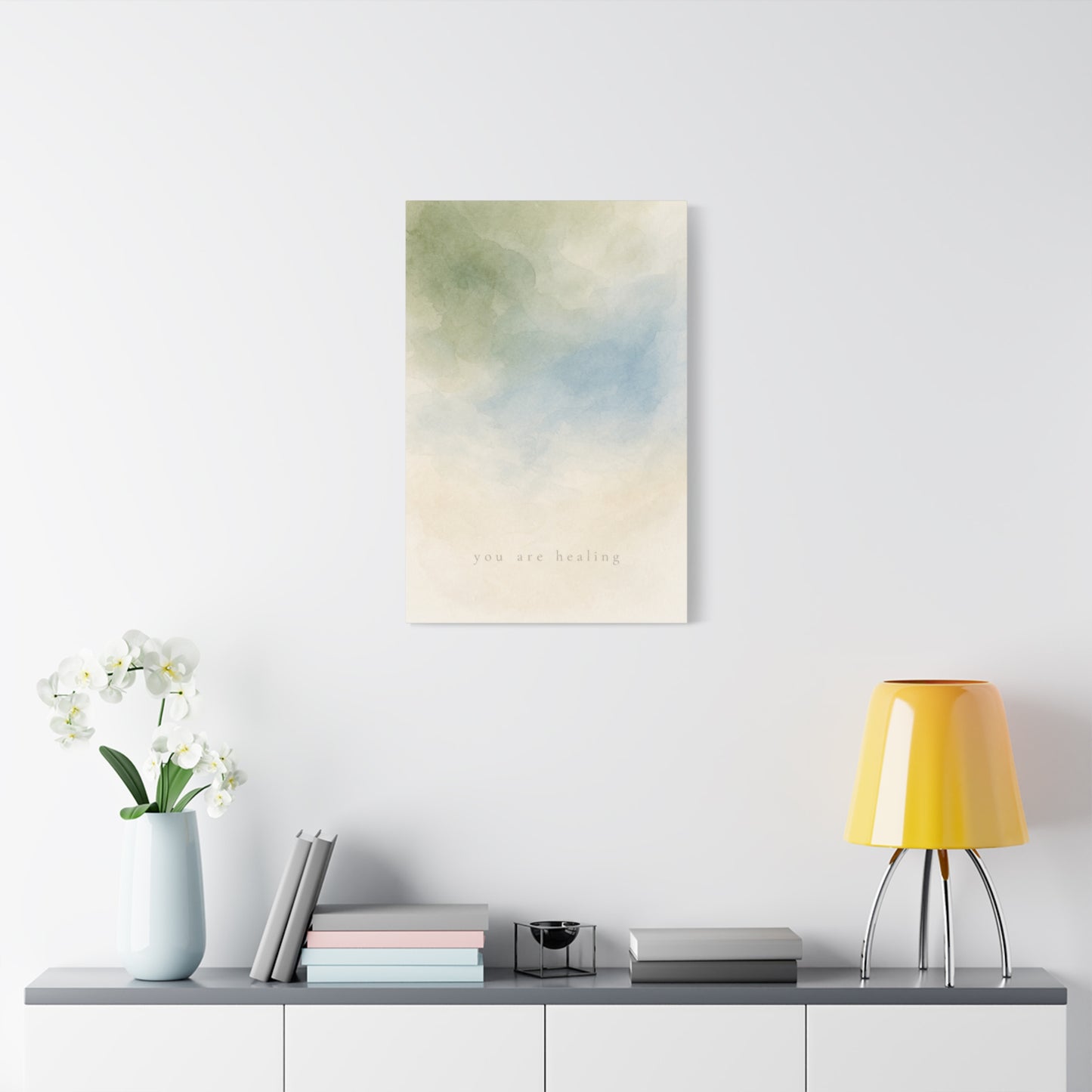 "You Are calming" Abstract Canvas Wall Art - Soft Blue Green Watercolor Quote Print - Minimalist Calm Style - Bedroom Wall Decor, Meditation Space, Living Room Home Decoration - Modern Farmhouse Style