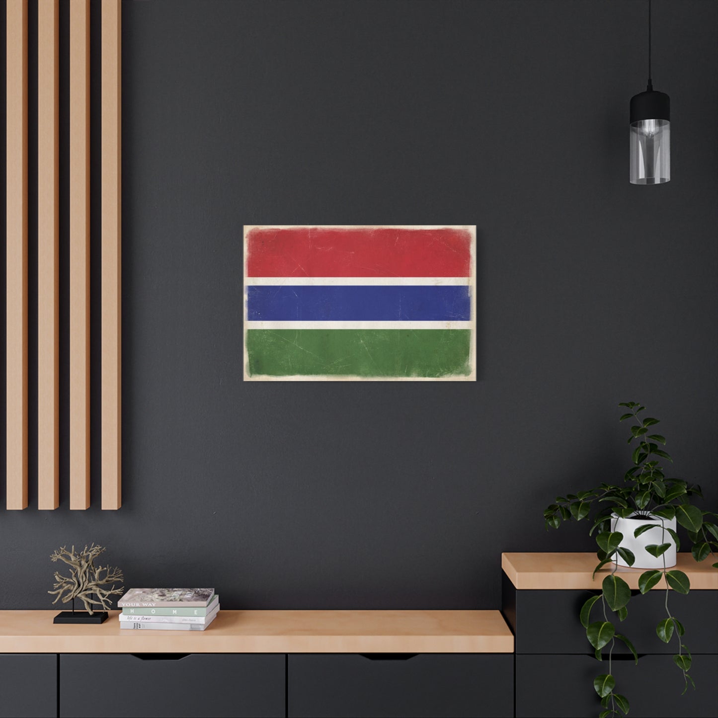 Gambia Flag Canvas Wall Art - Vintage Distressed National Banner Print - Red Blue Green Stripe Design, Patriotic Decor, Cultural Home Decoration For Living Room Bedroom Office - Living Room Wall Decor
