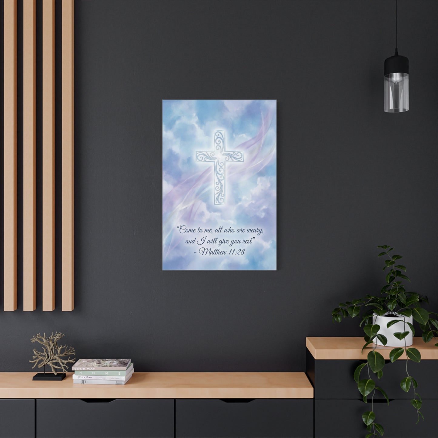 "Come To Me, All Who Are Weary, And I Will Give You Rest" Cross Canvas Wall Art - Matthew 11:28 Scripture Decor, Traditional Christian Wall Hanging, Serene Bedroom Living Room Accent - Ready to Hang