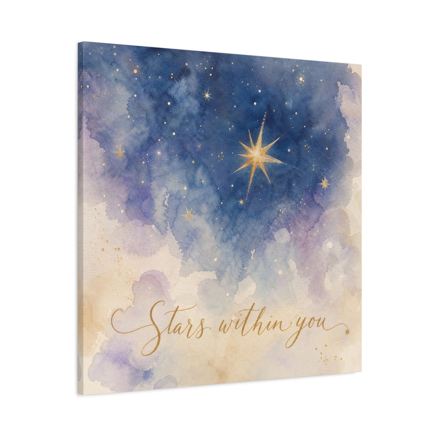 "Stars Within You" Celestial Canvas Wall Art - Watercolor Night Sky Quote Print - Gold Star Galaxy Decor - Inspirational Bedroom Wall Decor, Nursery Home Decoration, Bohemian Office Art