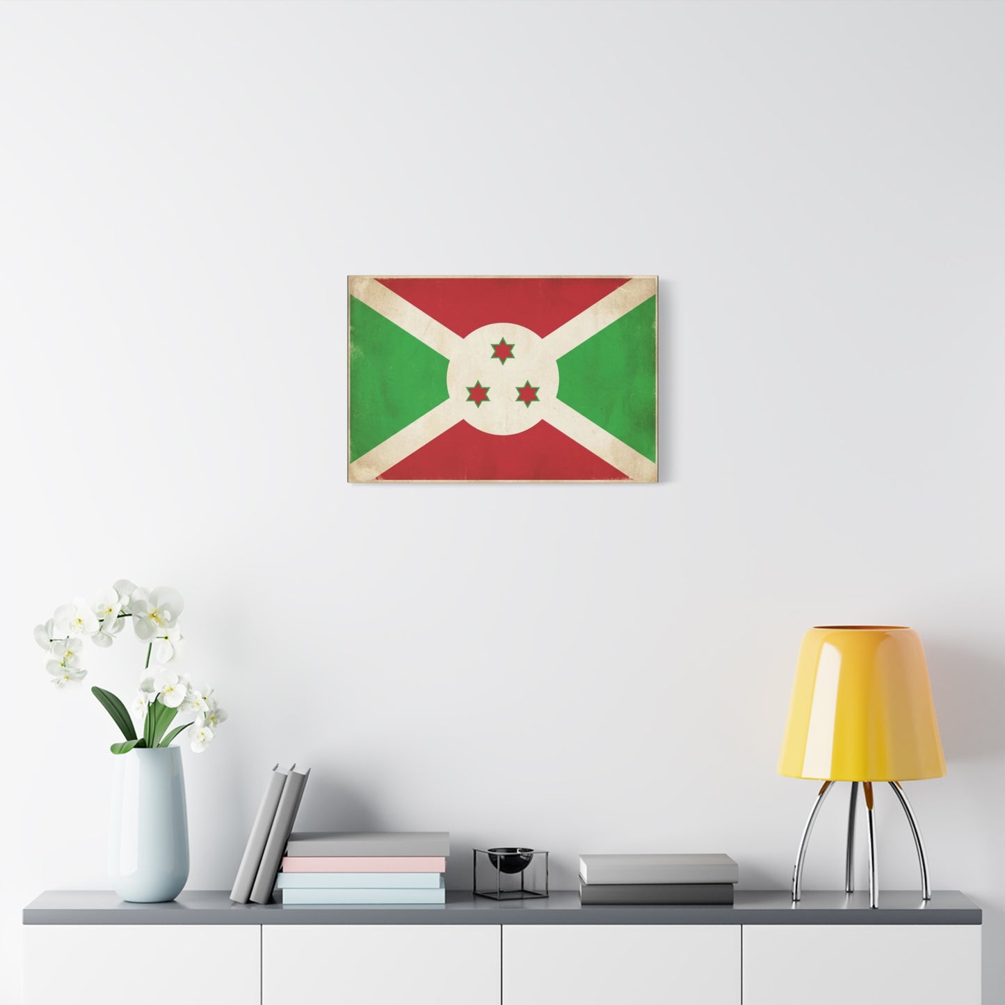 Burundi Flag Canvas Wall Art - Vintage National Banner Print, Patriotic Heritage Decor - Distressed Cotton Look, Traditional Style - Living Room Wall Decor - Modern Farmhouse Style - Ready to Hang