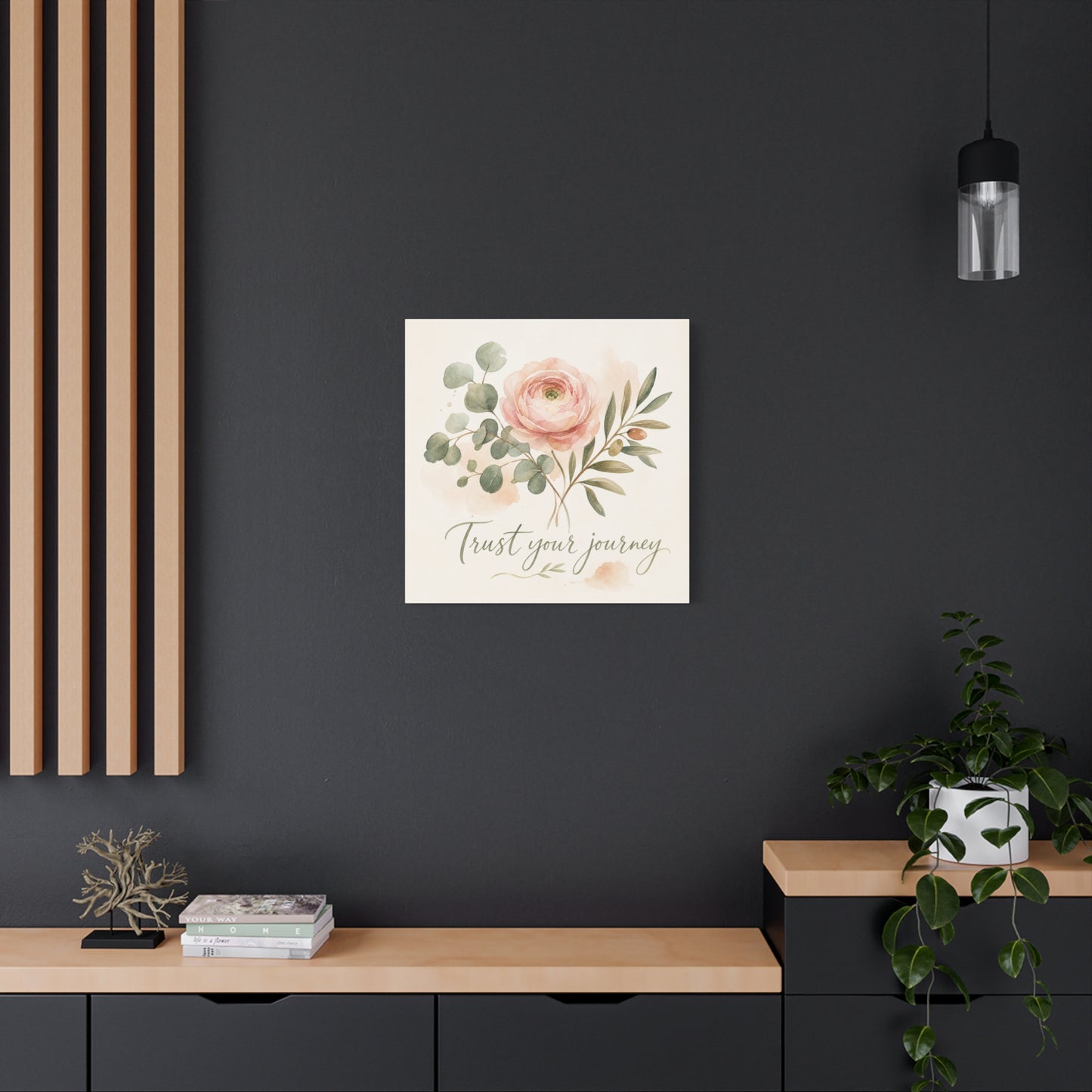 "Trust Your Journey" Floral Canvas Wall Art - Blush Rose, Eucalyptus Botanical Watercolor - Inspirational Home Decor - Bedroom Wall Hanging, Modern Farmhouse Style, Office Accent - Ready to Hang