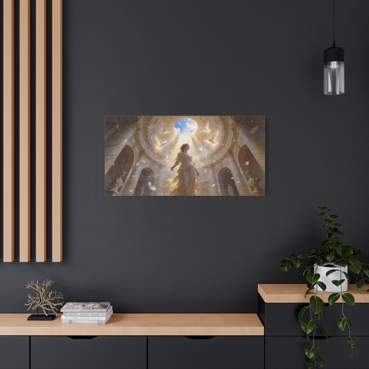 Virgin Mary Canvas Wall Art - Heavenly Doves, Cathedral Dome Light - Matte Cotton Art Print - Traditional Religious Style - Bedroom Wall Decor, Meditation Space Accent - Bedroom Home Decoration