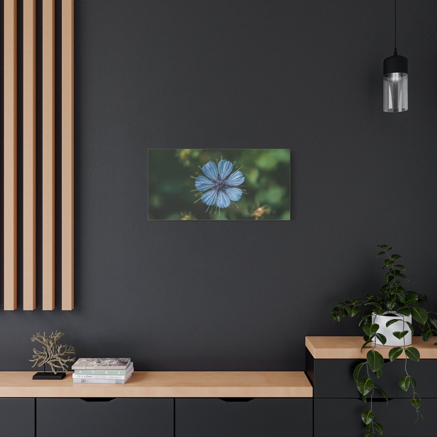 Blue Chicory Flower Canvas Wall Art - Botanical Floral Macro Art Print - Soft Matte Cotton Canvas, Contemporary Nature Wall Decor - Bedroom Living Room Home Decoration - Modern Farmhouse Style
