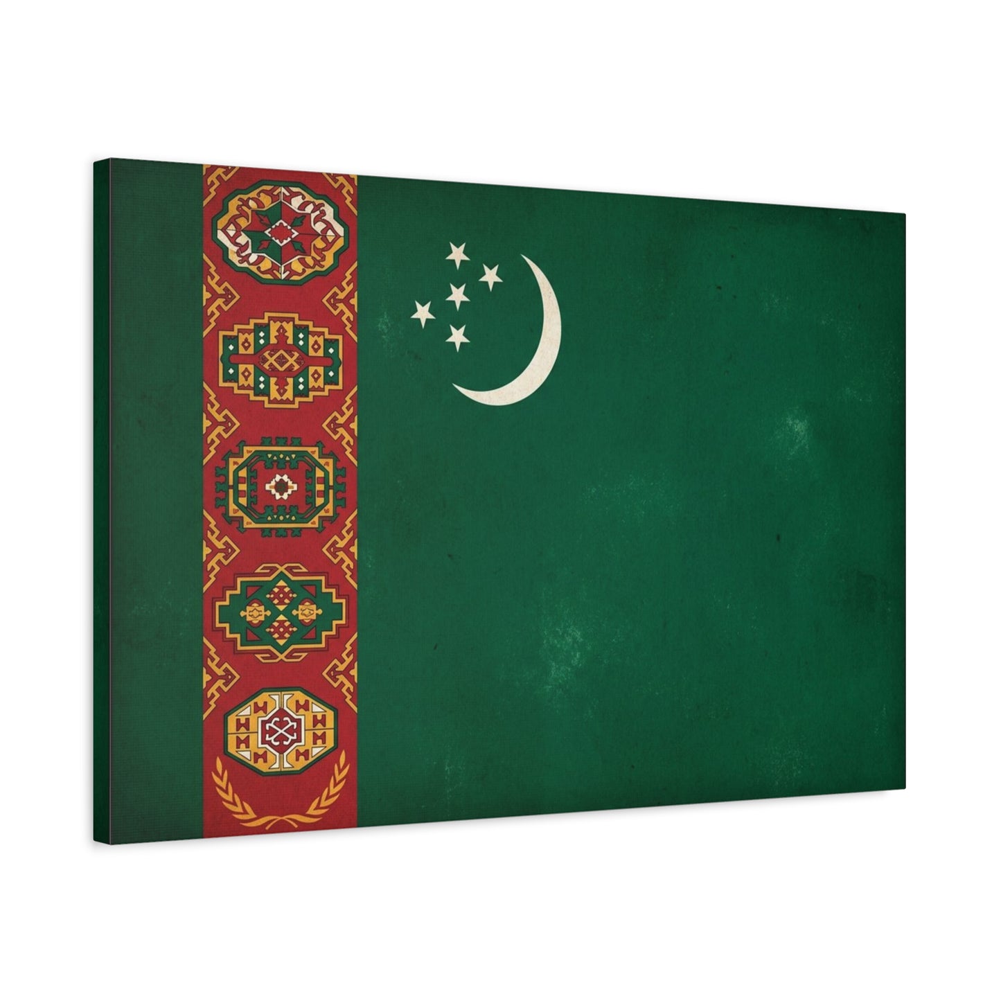Turkmenistan Flag Canvas Wall Art - Vintage Nation Banner Print, Green Crescent Stars, Heritage Decor - Traditional Style - Living Room Wall Decor, Bedroom Home Decoration - Bedroom Home Decoration