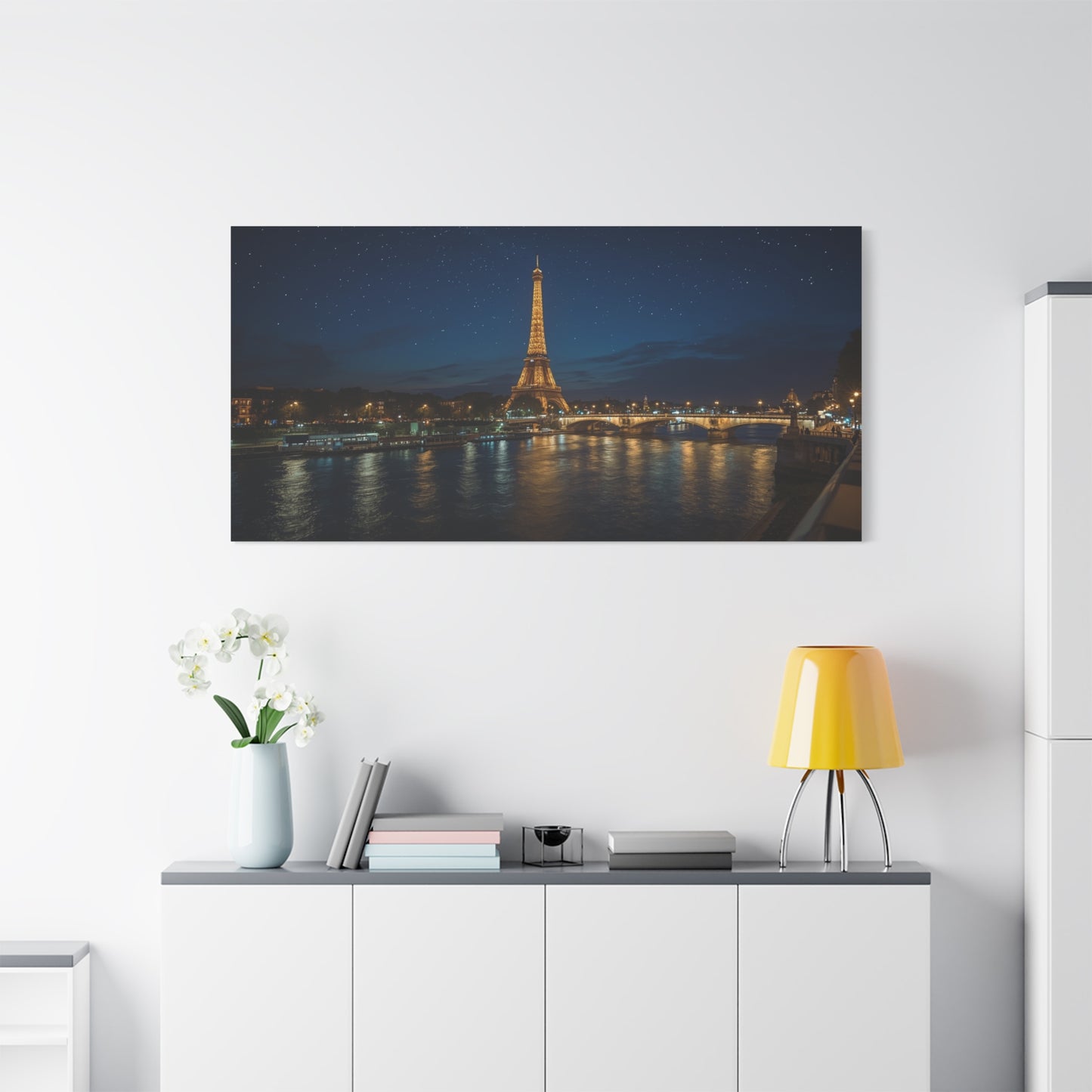 Eiffel Tower Canvas Wall Art Paris Night Art Print - Starry Seine Cityscape, Matte Finish Cotton Canvas - Contemporary Living Room Wall Decor, Bedroom Home Decoration - Bedroom Home Decoration