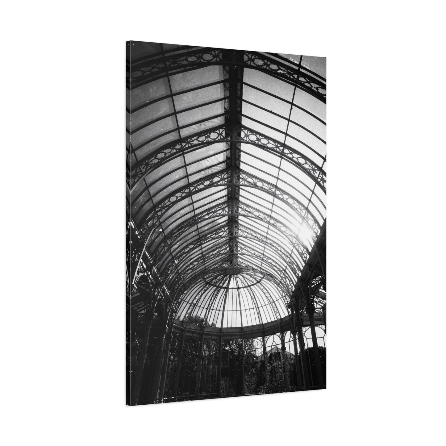 Black And White Glass Conservatory Canvas Wall Art - Architectural Art Print, Vintage Iron Pavilion Roof, Modern Minimalist Decor - Living Room Wall Decor, Office Art - Bedroom Home Decoration