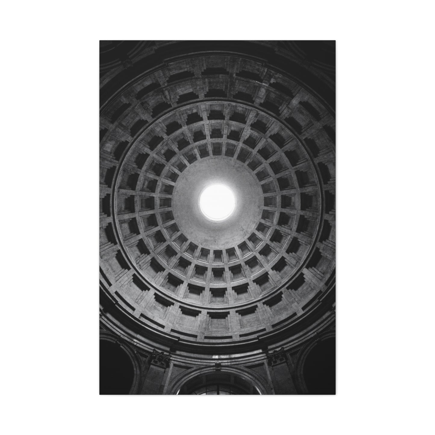 Pantheon Dome Canvas Wall Decor - Black And White Architectural Oculus Art Print - Modern Monochrome Cotton Print - Contemporary Living Room Accent, Bedroom Decoration, Office Interior