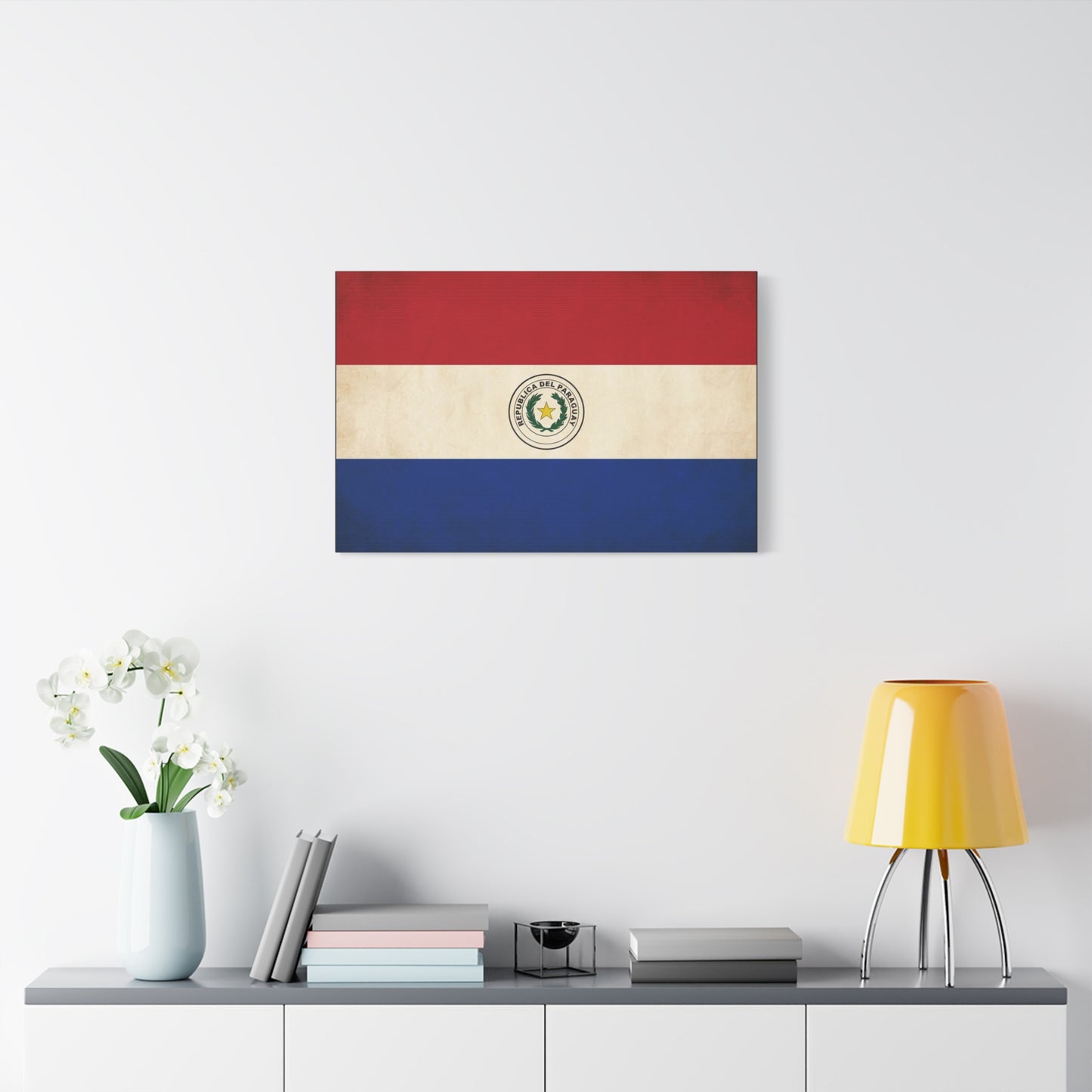 "Republica Del Paraguay" Paraguay Flag Canvas Wall Art - Vintage National Flag Print, Patriotic Heritage Decor - Matte Cotton Artwork - Living Room Home Decoration, Office Accent - Office Wall Art