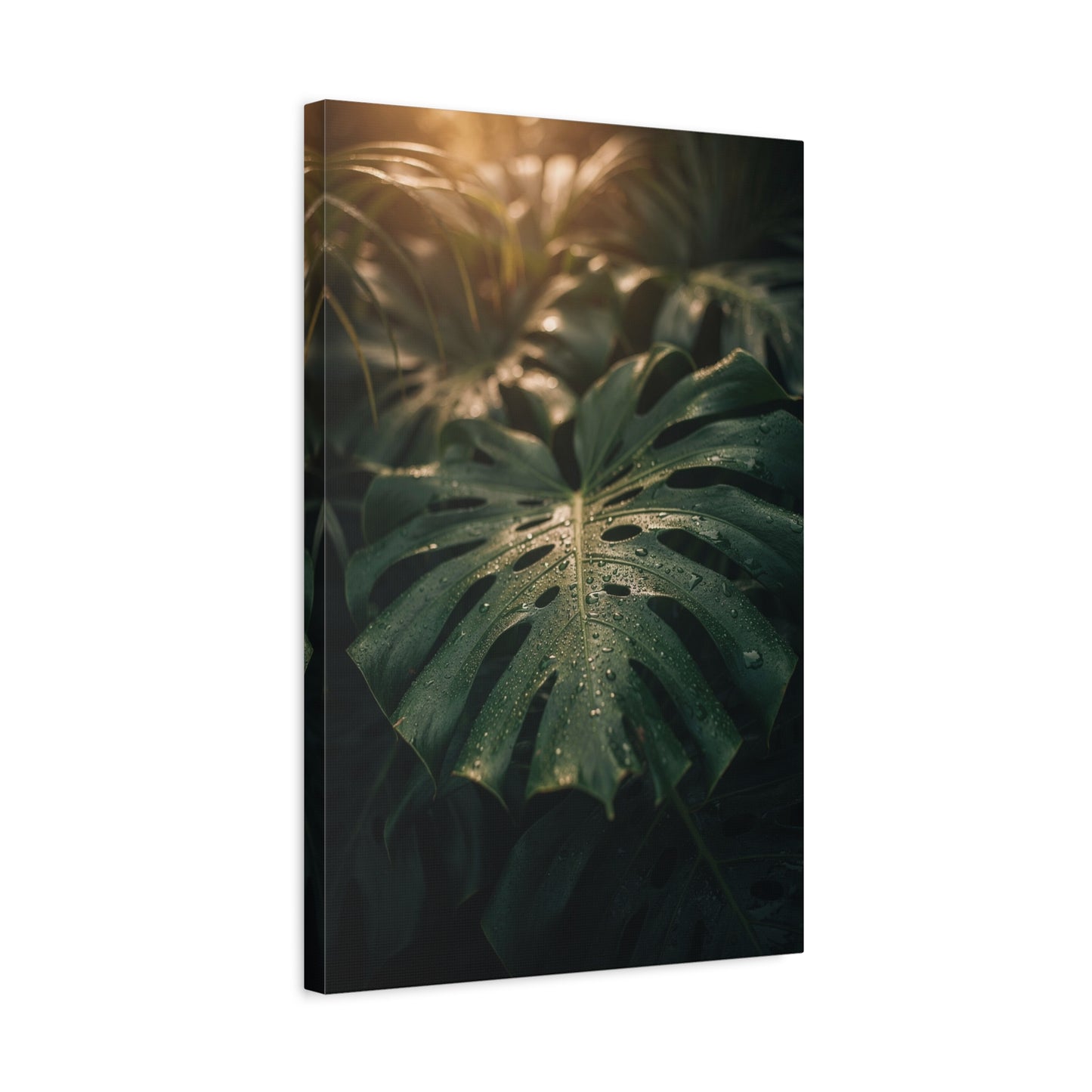 Monstera Leaf Canvas Wall Art - Tropical Botanical Art Print, Moody Green Foliage - Matte Cotton Canvas Print - Bedroom Wall Decor, Bathroom Home Decoration, Spa Style Accent - Cozy Reading Nook Art