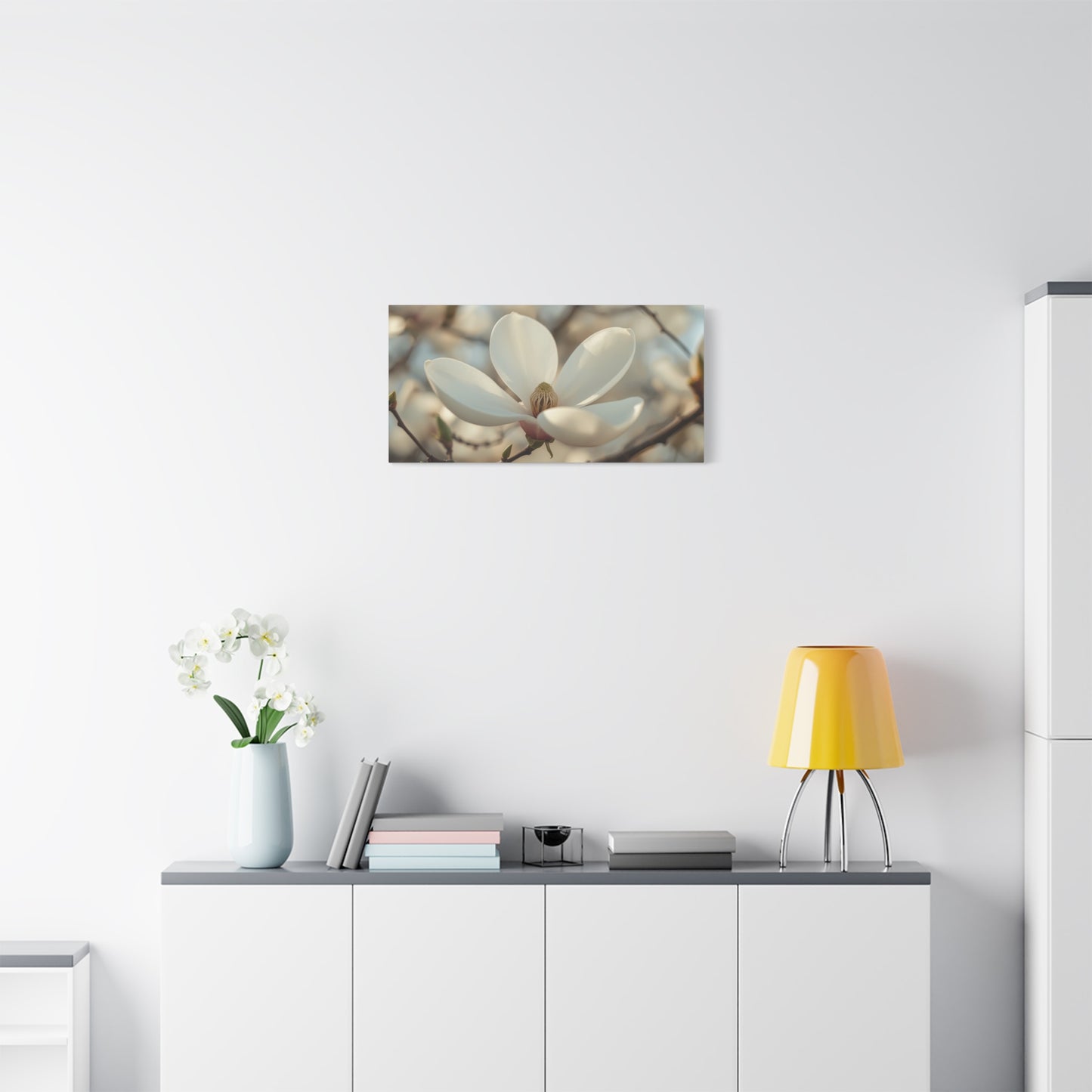 White Magnolia Flower Canvas Wall Art - Soft Botanical Art Print, Cotton Canvas Print - Traditional Style, Bedroom Wall Decor, Living Room Home Decoration, Office Art Accent - Modern Farmhouse Style