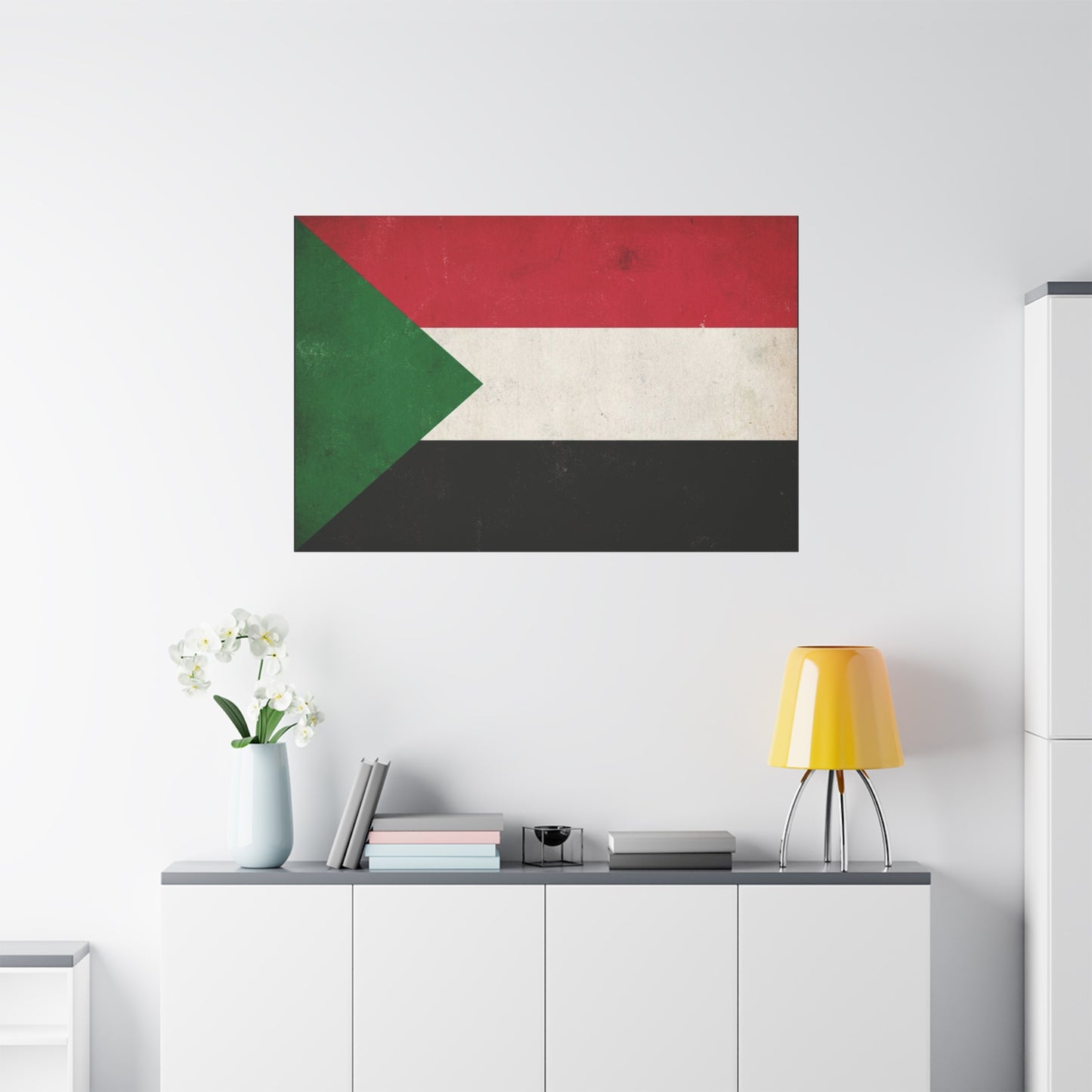 Sudan Flag Canvas Wall Art - Vintage National Flag Print, Distressed Patriotic Decor - Minimalist Graphic Cotton Canvas - Living Room Wall Decor, Office Art - Bedroom Home Decoration - Ready to Hang