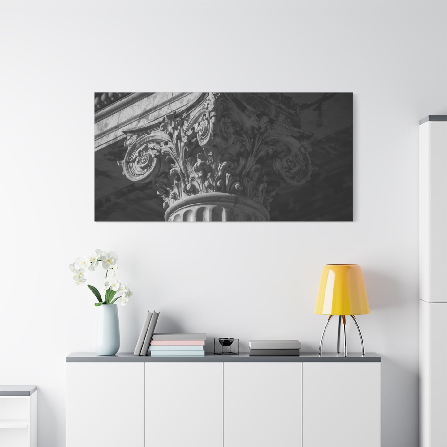 Corinthian Column Canvas Wall Art - Black And White Architectural Capital Art Print - Classical Stone Detail, Matte Finish Canvas - Living Room Wall Decor, Office Art - Bedroom Home Decoration