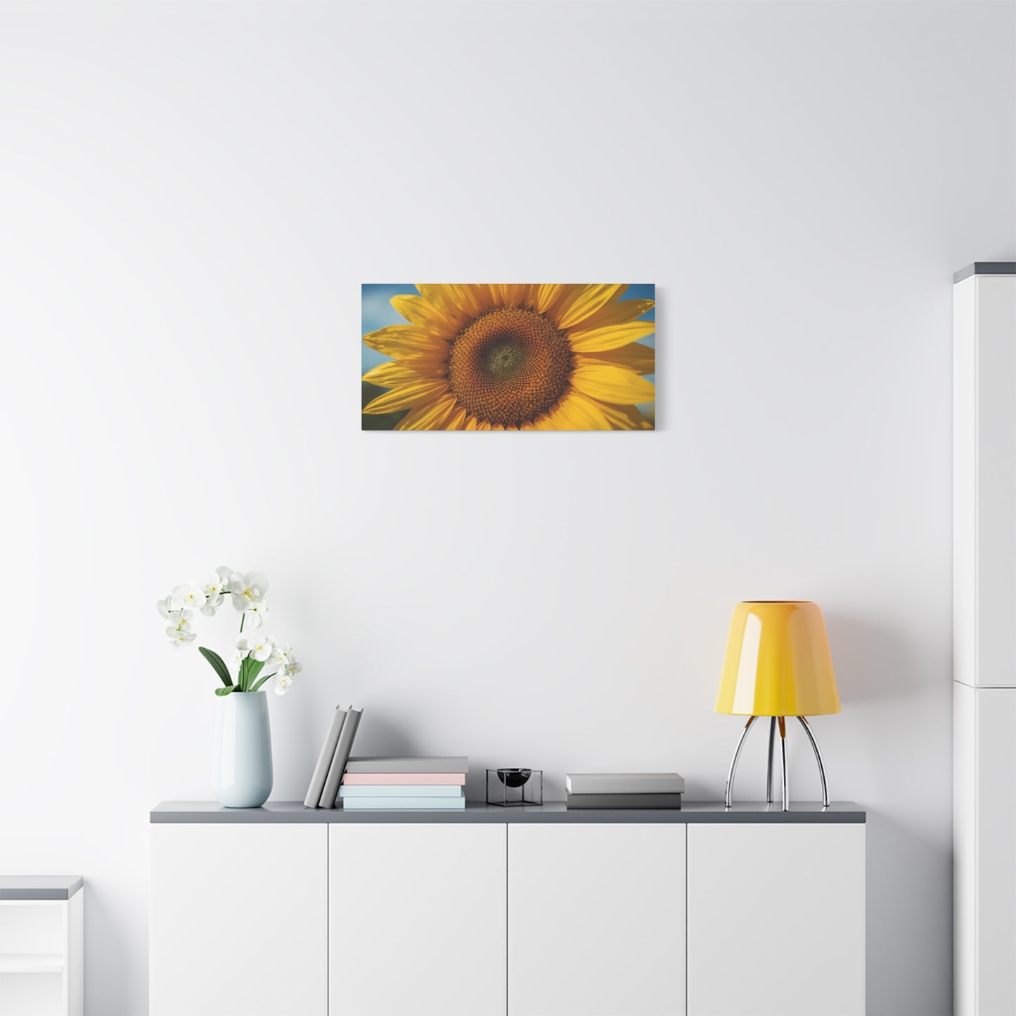 Sunflower Canvas Wall Art - Golden Floral Close Up Print, Blue Sky Botanical Wall Decor - Matte Cotton Art Print - Contemporary Living Room Decoration, Bedroom Home Accent - Bedroom Home Decoration