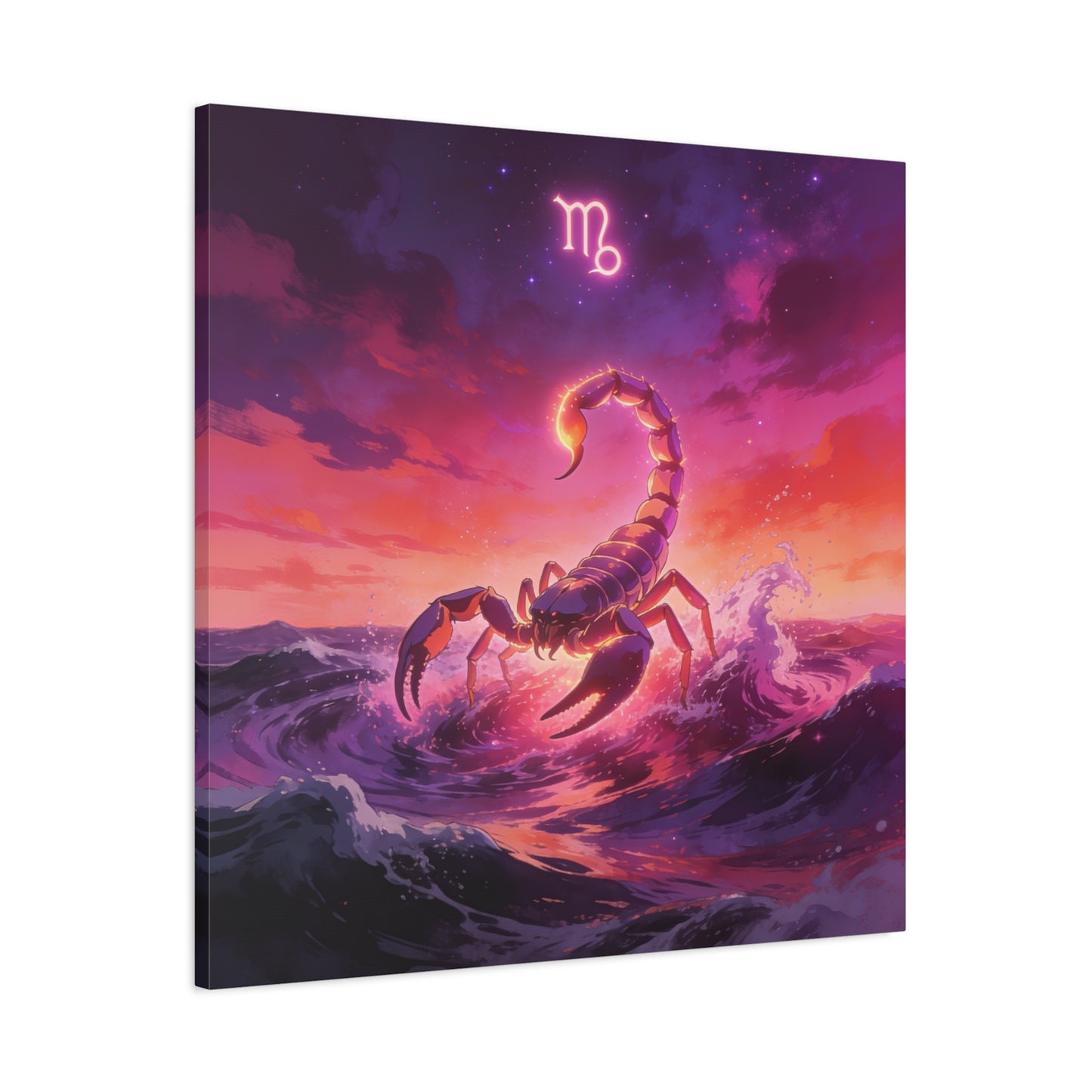 Scorpio Zodiac Canvas Wall Art - Glowing Scorpion Ocean Illustration, Celestial Astrology Print - Matte Cotton Canvas - Modern Fantasy Style - Bedroom Wall Decor, Home Office Accent - Ready to Hang