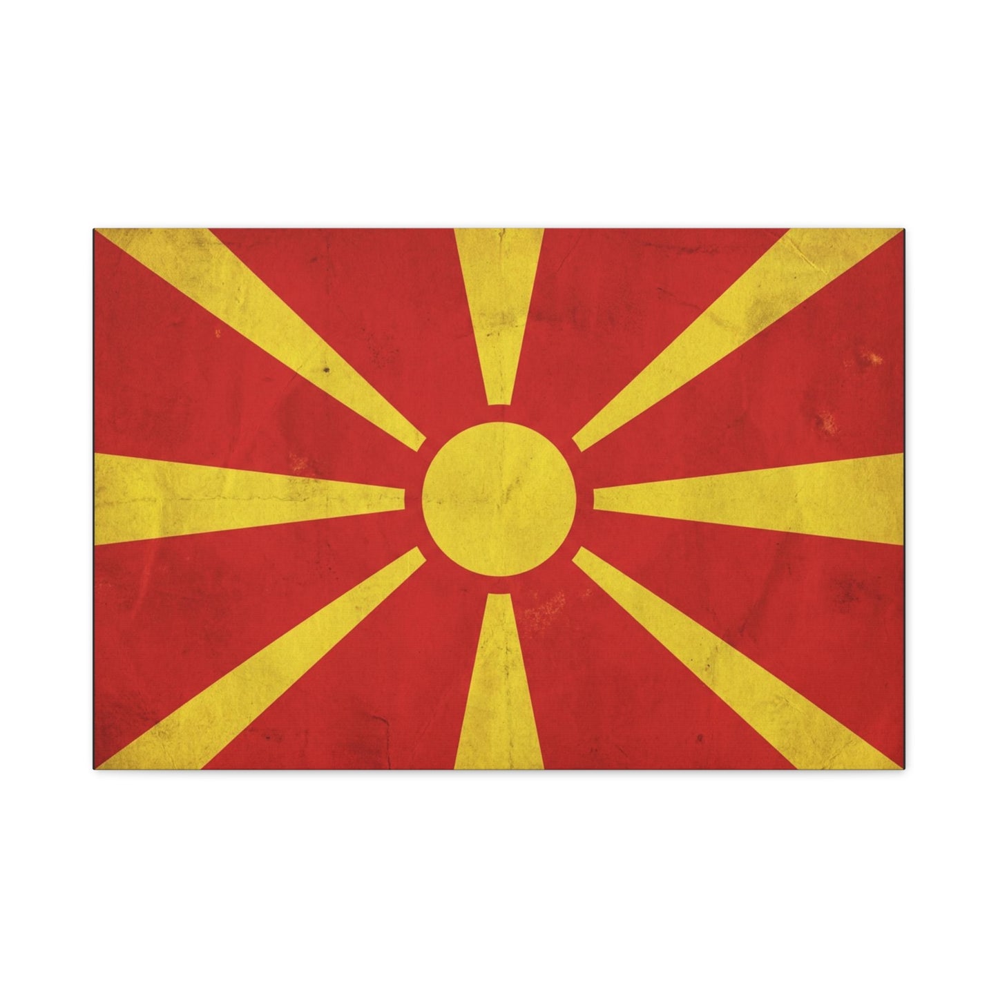 North Macedonia Flag Canvas Wall Art - Vintage Sunburst National Banner Print - Red And Yellow Patriotic Decor - Retro Country Pride Style - Living Room Wall Decor - Bedroom Home Decoration
