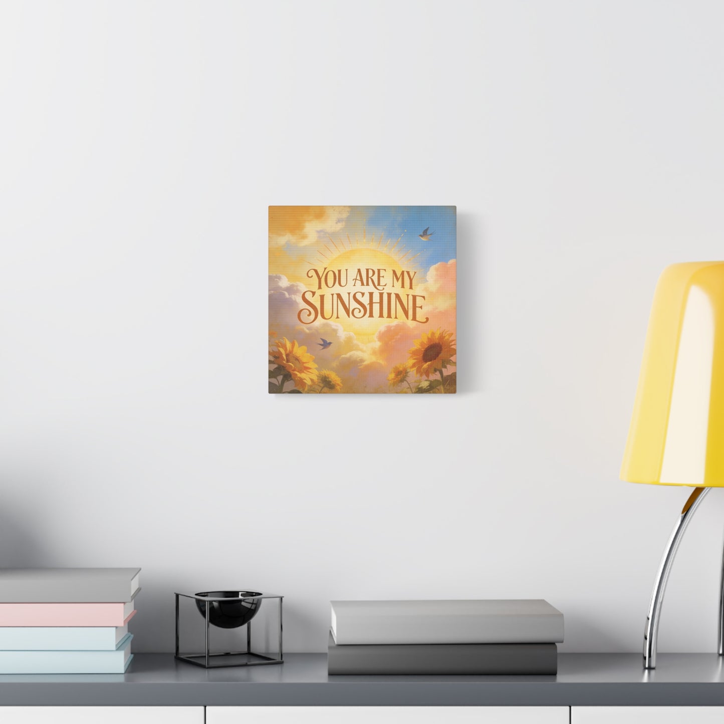 "You Are My Sunshine" Sunflower Canvas Wall Art - Vintage Typography Sky, Birds - Inspirational Farmhouse Style - Living Room Wall Decor, Bedroom Home Decoration, Office Art Accent - Ready to Hang