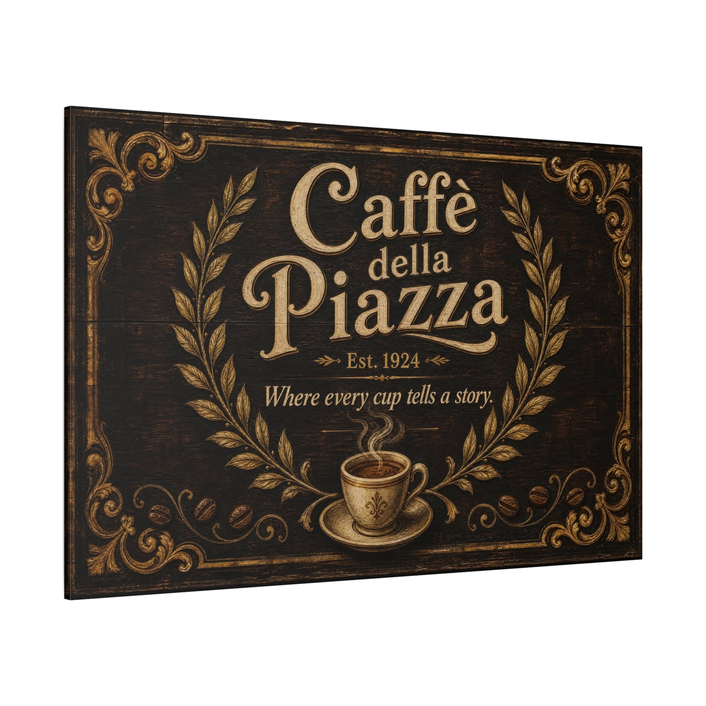 "Caffè della Piazza" Coffee Canvas Wall Art - Vintage Italian Cafe Sign, Rustic Typography Decor - Matte Cotton Print, Coffee Bar Artwork - Ready to Hang - Cafe Wall Art - Bistro Decor
