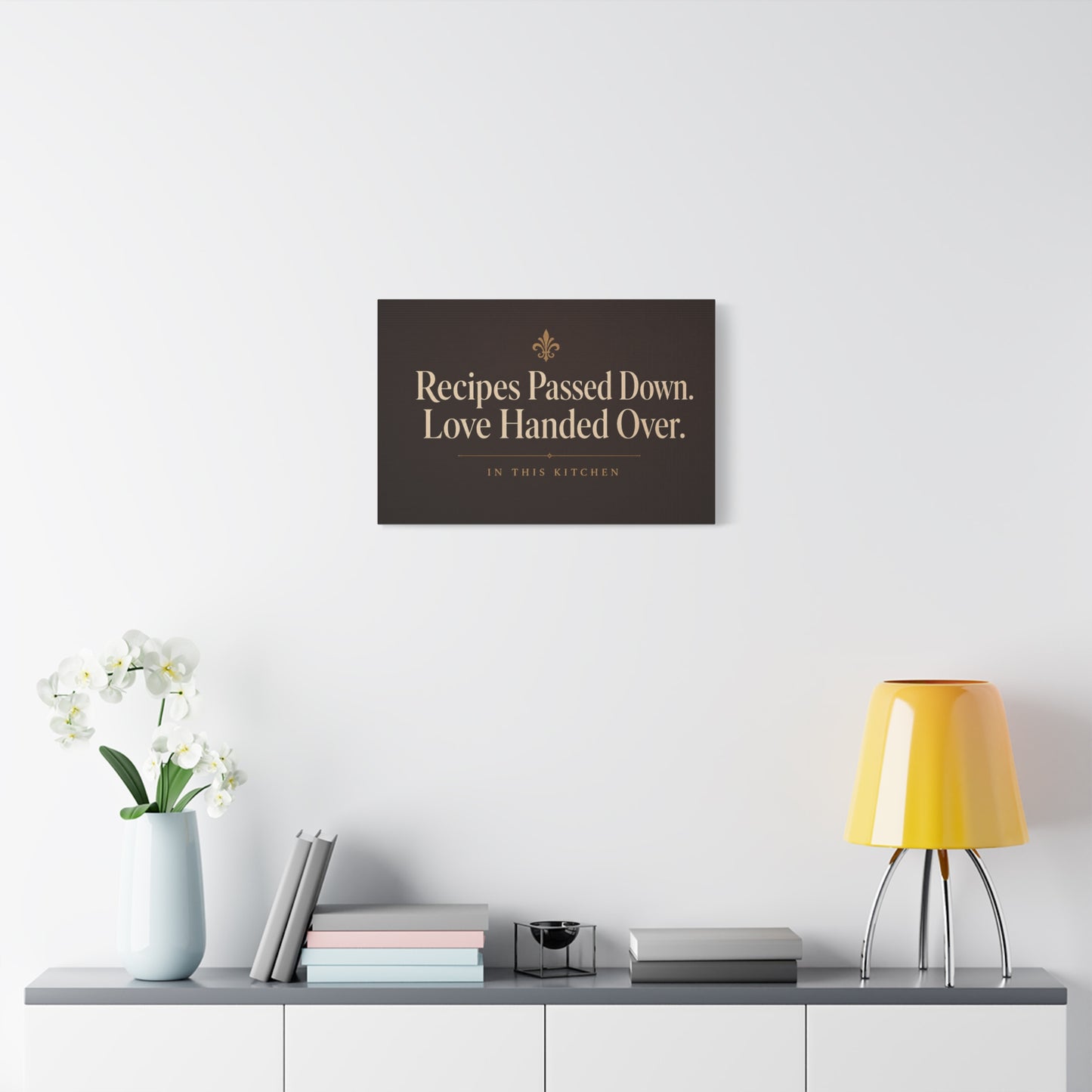 "Recipes Passed Down. Love Handed Over. In This Kitchen" Canvas Wall Art - Typography Kitchen Wall Decor, Vintage Farmhouse Style, Brown Quote Print, Dining Room Home Decoration - Ready to Hang