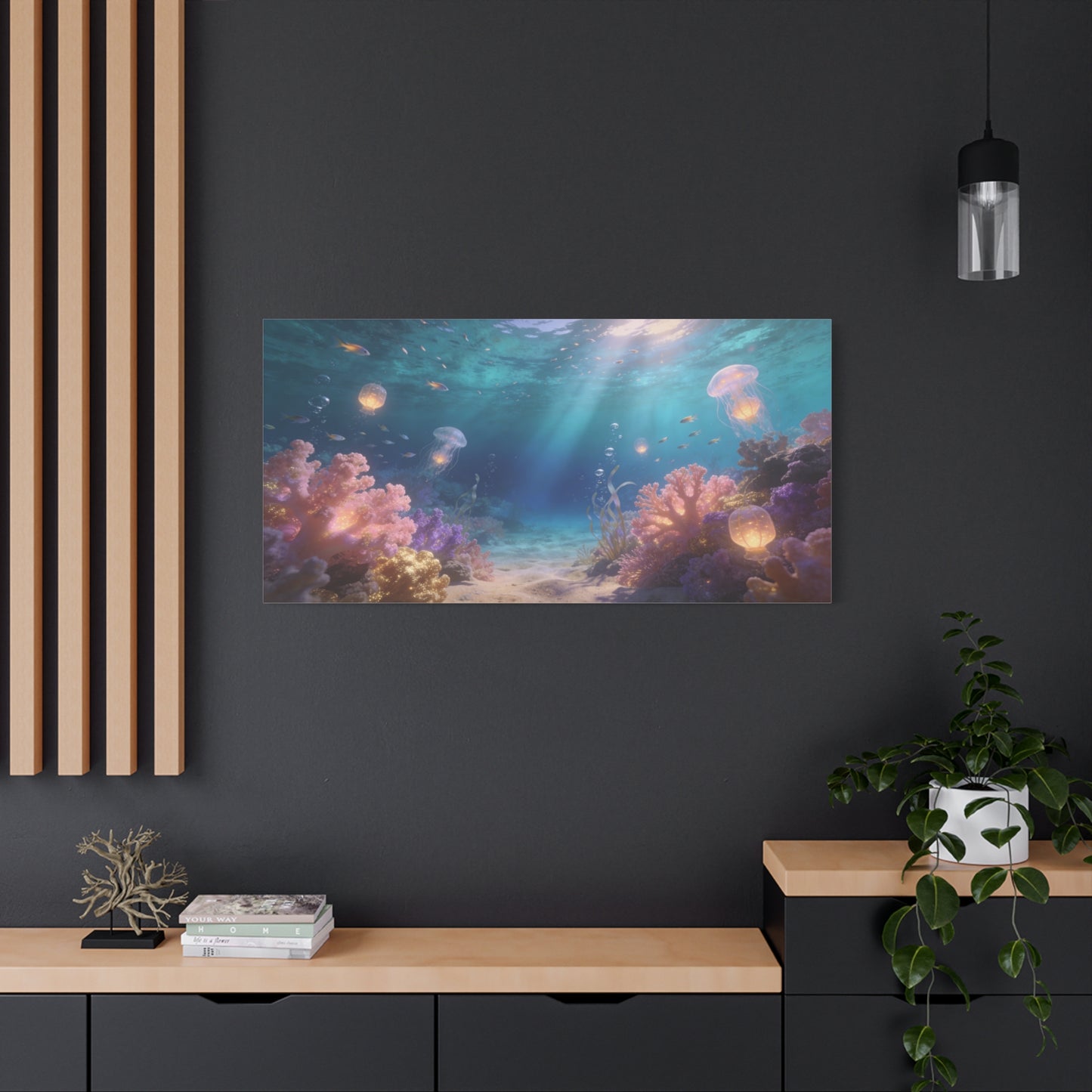 Underwater Jellyfish Canvas Wall Art - Glowing Coral Reef Ocean Scene, Dreamy Seascape Canvas Print - Contemporary Coastal Style - Living Room Wall Decor, Bedroom Home Decoration - Ready to Hang