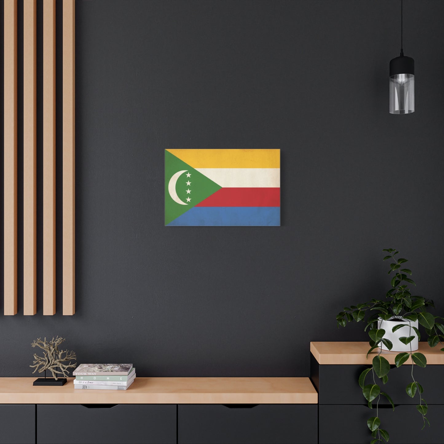 Comoros Flag Canvas Wall Art - Crescent And Four Stars National Print - Vintage Patriotic Decor, Cotton Canvas Wall Hanging - Living Room Home Decoration - Bedroom Home Decoration - Ready to Hang