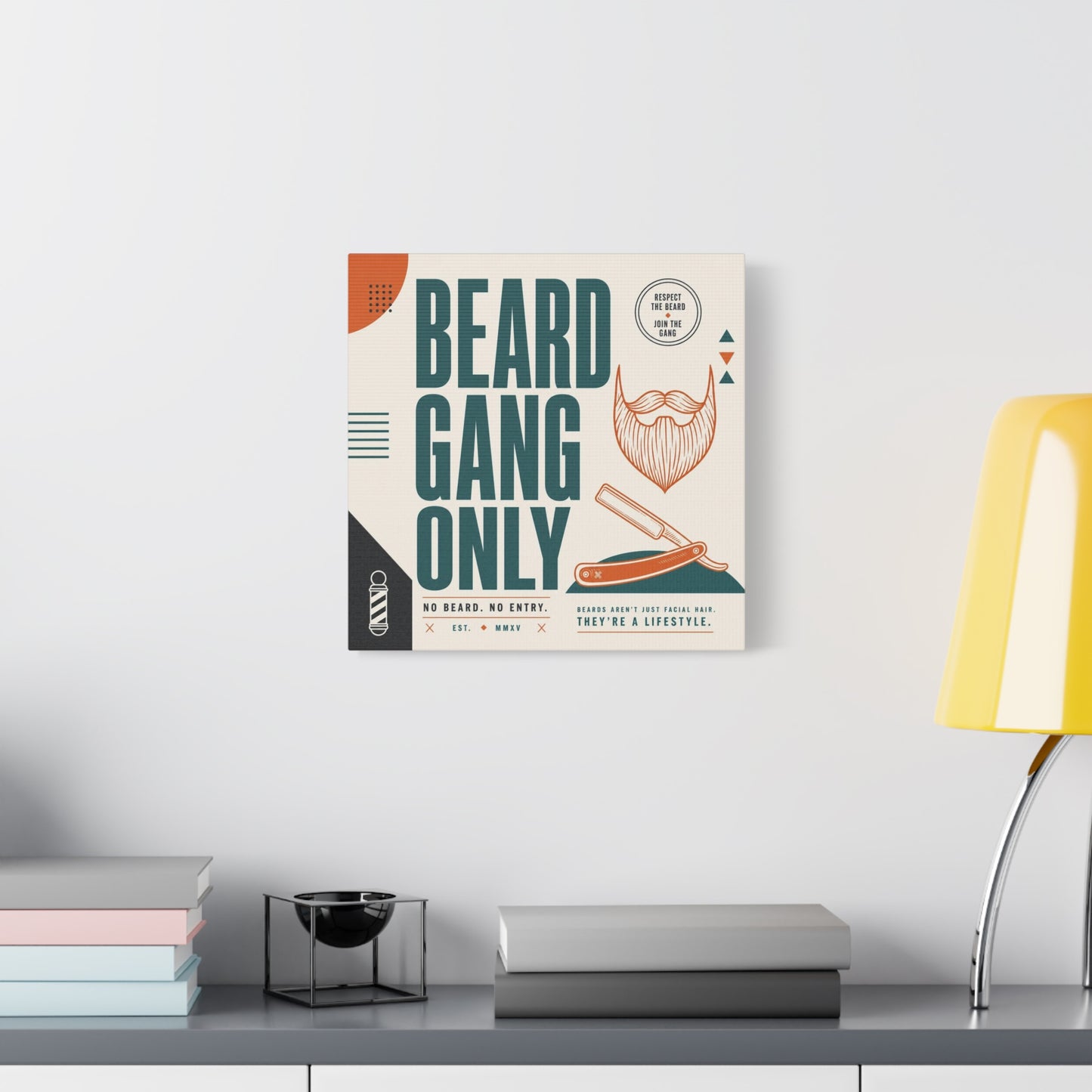 "Beard Gang Only" Typography Canvas Wall Art - Barber Beard Quote Print, Vintage Modern Style - Barbershop Wall Decor, Workspace Accent, Retro Illustration Canvas - Reception Area Decor