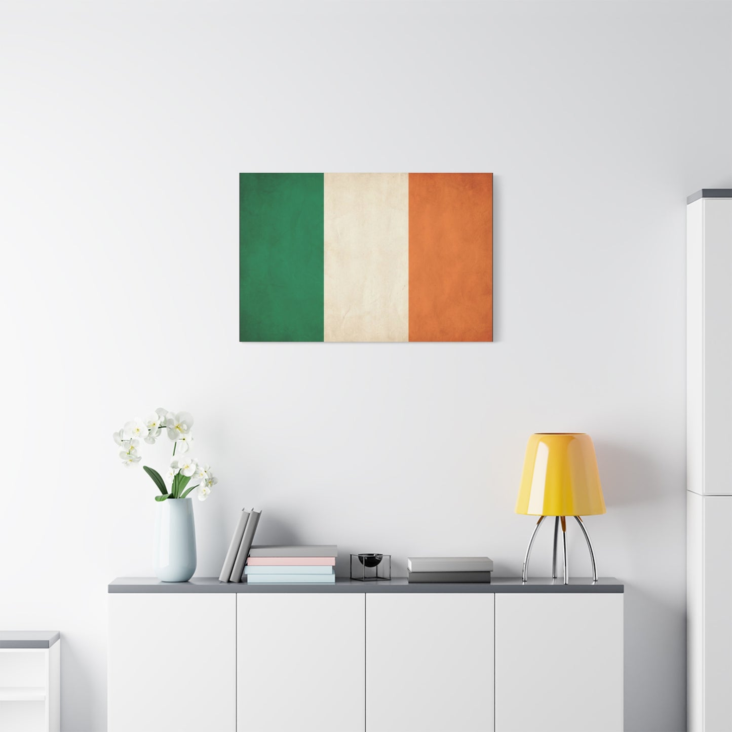 Irish Flag Canvas Wall Art - Vintage Tricolor Ireland Print, Green White Orange Rustic Texture - Minimalist Traditional Style - Living Room Wall Decor, Office Art Accent - Bedroom Home Decoration