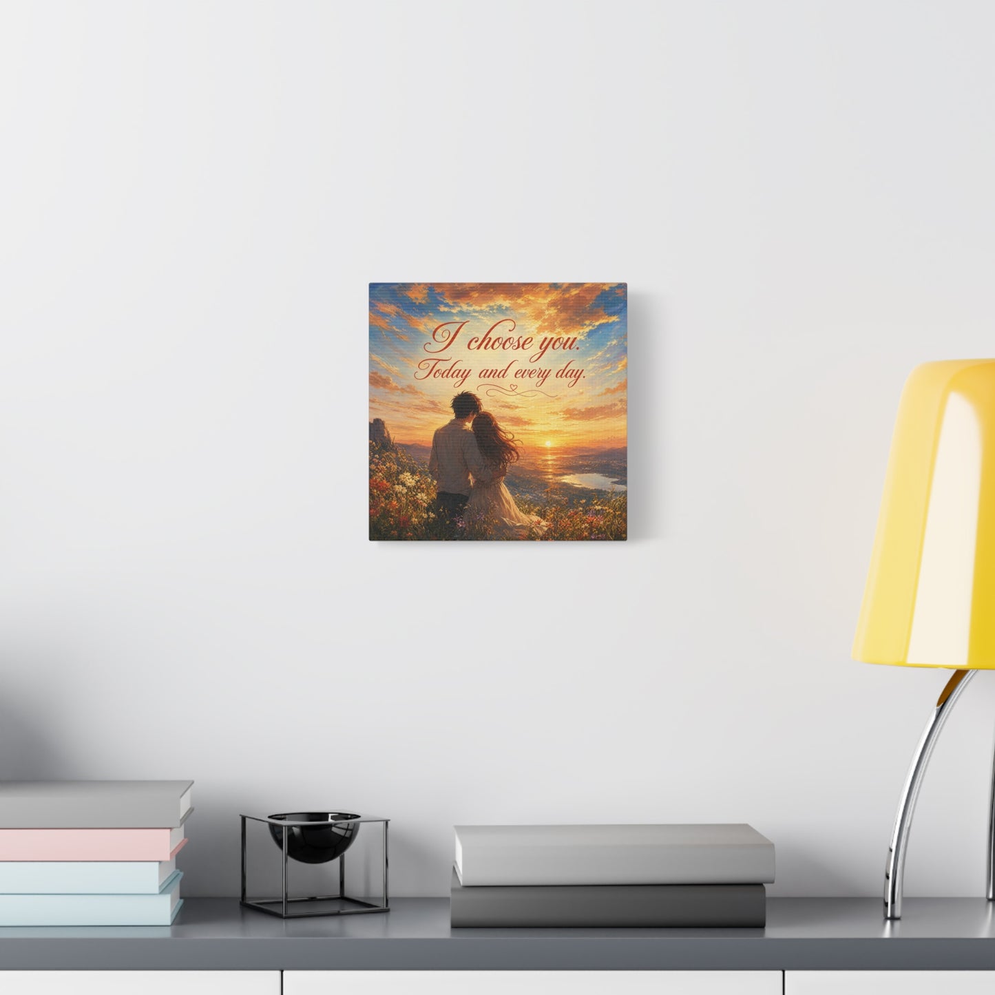 "I Choose You. Today And Every Day." Romantic Couple Canvas Wall Art - Sunset Love Quote Print, Golden Sky Landscape, Bedroom Wall Decor, Living Room Home Decoration - Ready to Hang - Ready to Hang