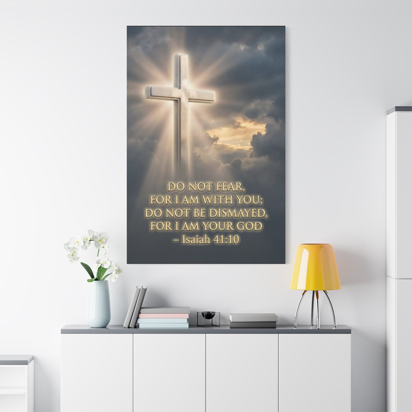 "Do Not Fear, For I Am With You" Cross Canvas Wall Art - Isaiah 41:10 Scripture Print, Glowing Christian Wall Decor, Traditional Faith Home Accent, Bedroom Living Room Office - Bedroom Home Decoration