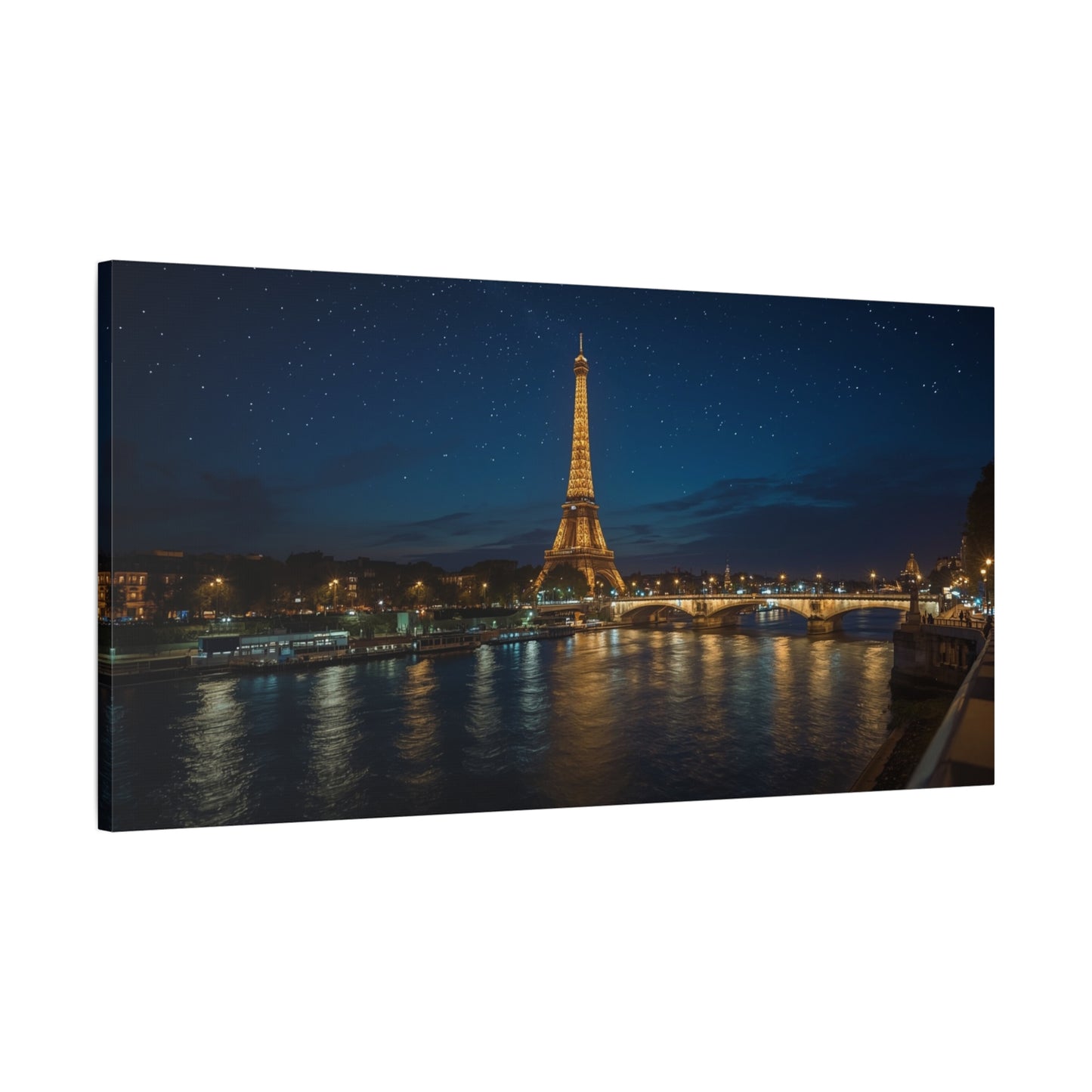 Eiffel Tower Canvas Wall Art Paris Night Art Print - Starry Seine Cityscape, Matte Finish Cotton Canvas - Contemporary Living Room Wall Decor, Bedroom Home Decoration - Bedroom Home Decoration