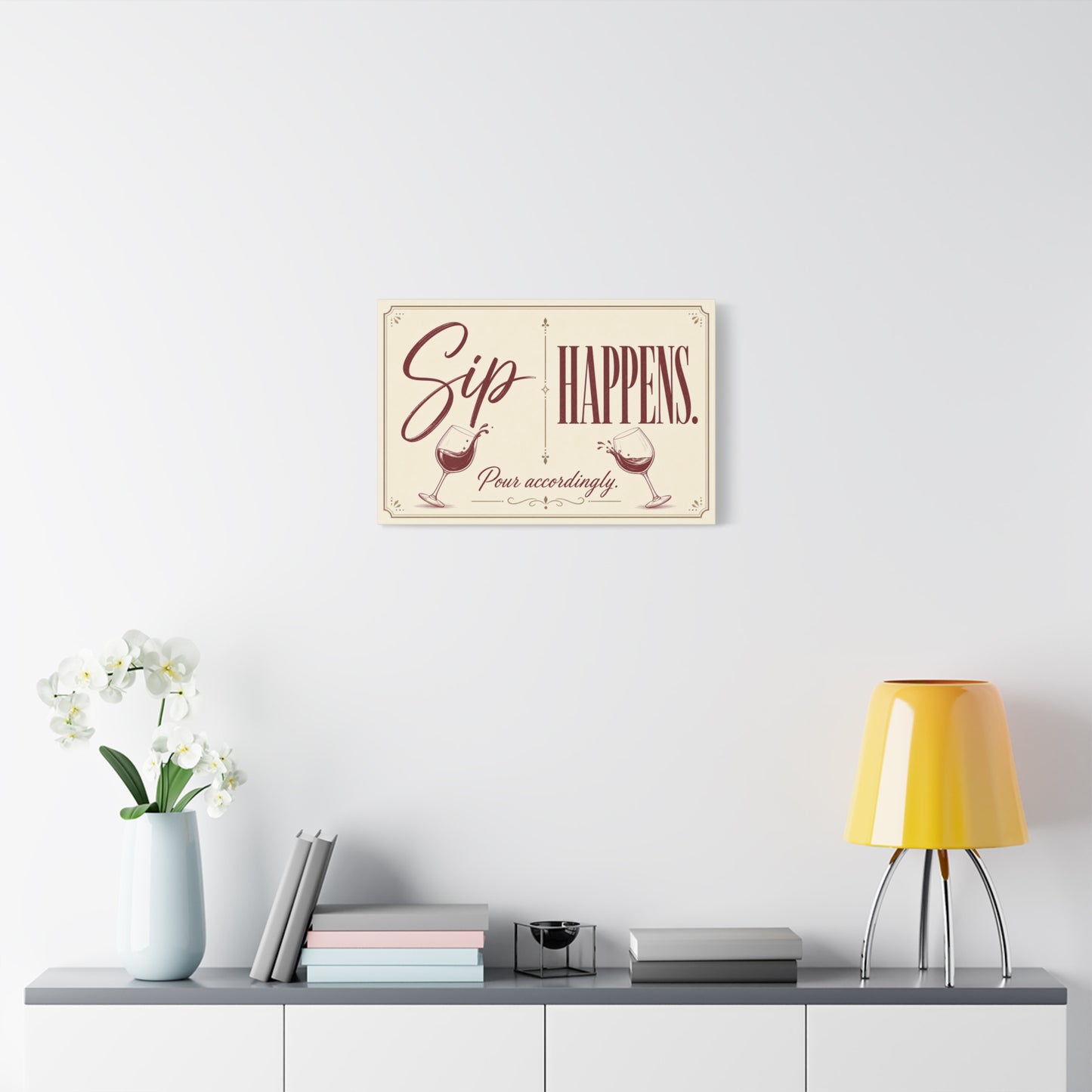 "Sip Happens. Pour Accordingly." Wine Quote Canvas Wall Art - Vintage Typography Bar Decor, Rustic Wall Hanging - Modern Farmhouse Style - Cocktail Lounge Decor - Speakeasy Style Sign - Ready to Hang