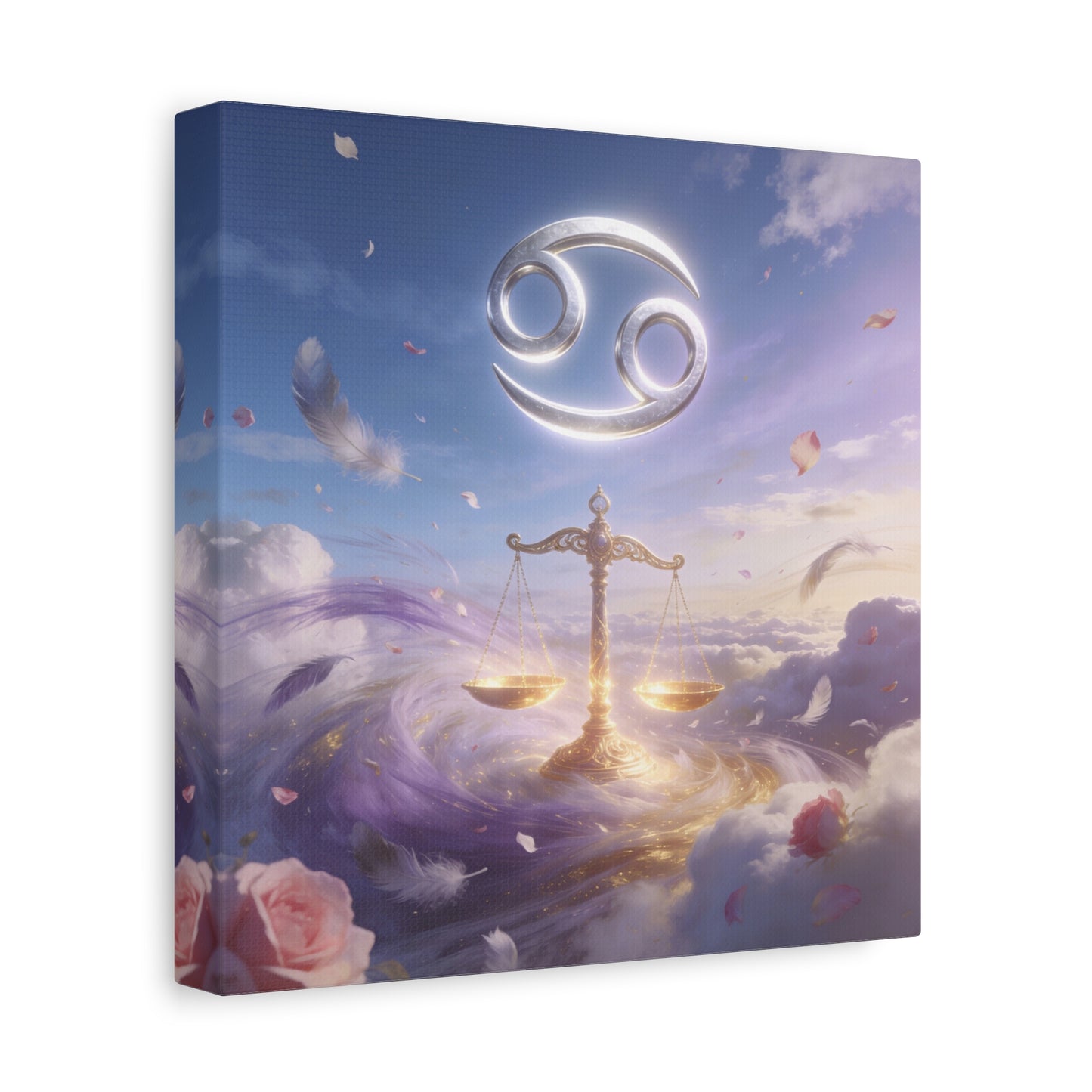 Cancer Zodiac Canvas Wall Art - Celestial Crab Symbol, Golden Libra Scales, Dreamy Sky - Matte Canvas Print, Contemporary Astrology Decor - Bedroom Wall Accent, Meditation Space - Ready to Hang