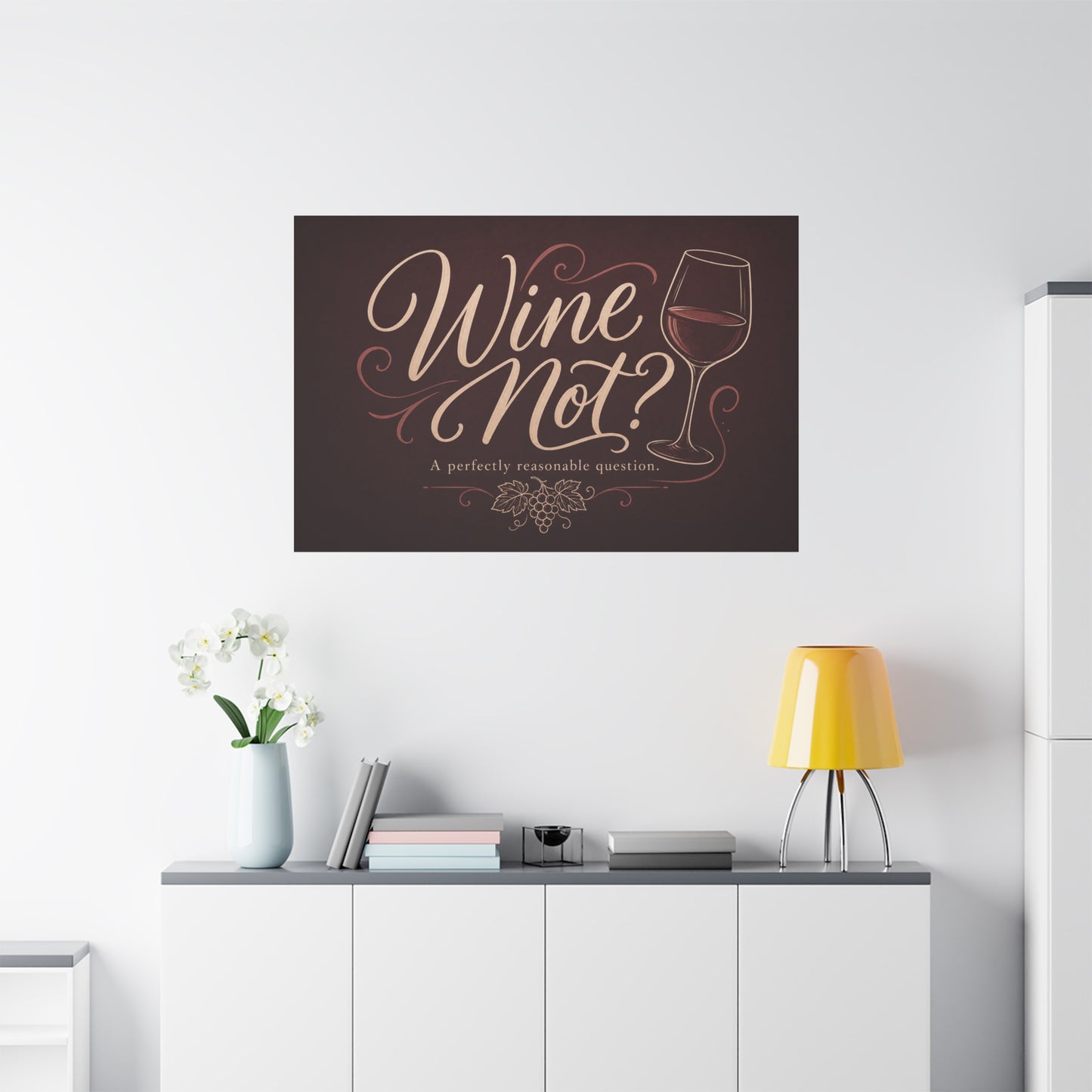 "Wine Not?" Canvas Wall Art - Funny Wine Quote Print, Rustic Typography Decor - Matte Cotton Canvas Wall Hanging - Bar Cart Decoration - Ready to Hang - Cocktail Lounge Decor - Speakeasy Style Sign