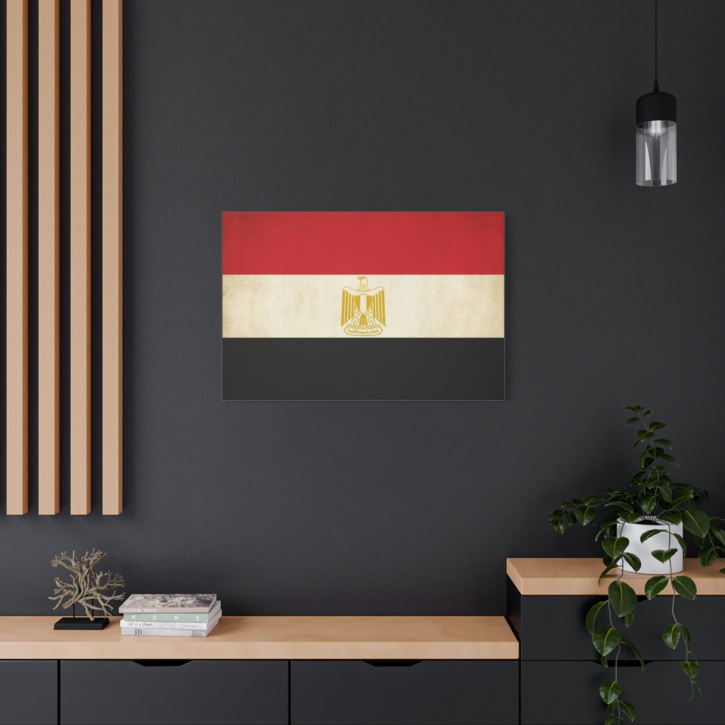 Egypt Flag Canvas Wall Art - Vintage Egyptian Eagle Emblem Print, Patriotic Red White Black Banner - Traditional National Decor - Living Room Home Decoration - Living Room Wall Decor - Ready to Hang