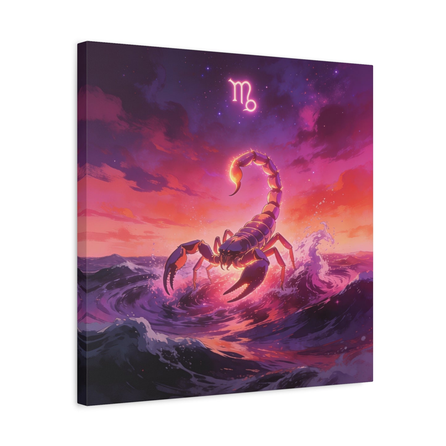 Scorpio Zodiac Canvas Wall Art - Glowing Scorpion Ocean Illustration, Celestial Astrology Print - Matte Cotton Canvas - Modern Fantasy Style - Bedroom Wall Decor, Home Office Accent - Ready to Hang