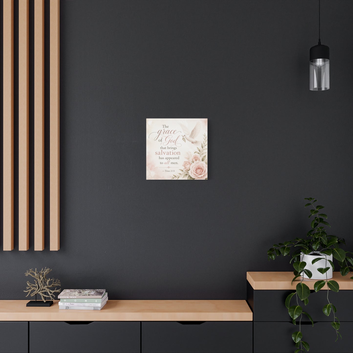 "The Grace Of God That Brings Salvation Has Appeared To All Men" Canvas Wall Art - Dove, Roses, Titus 2:11 Scripture Print - Blush Floral Christian Decor - Bedroom Living Room Accent - Office Wall Art
