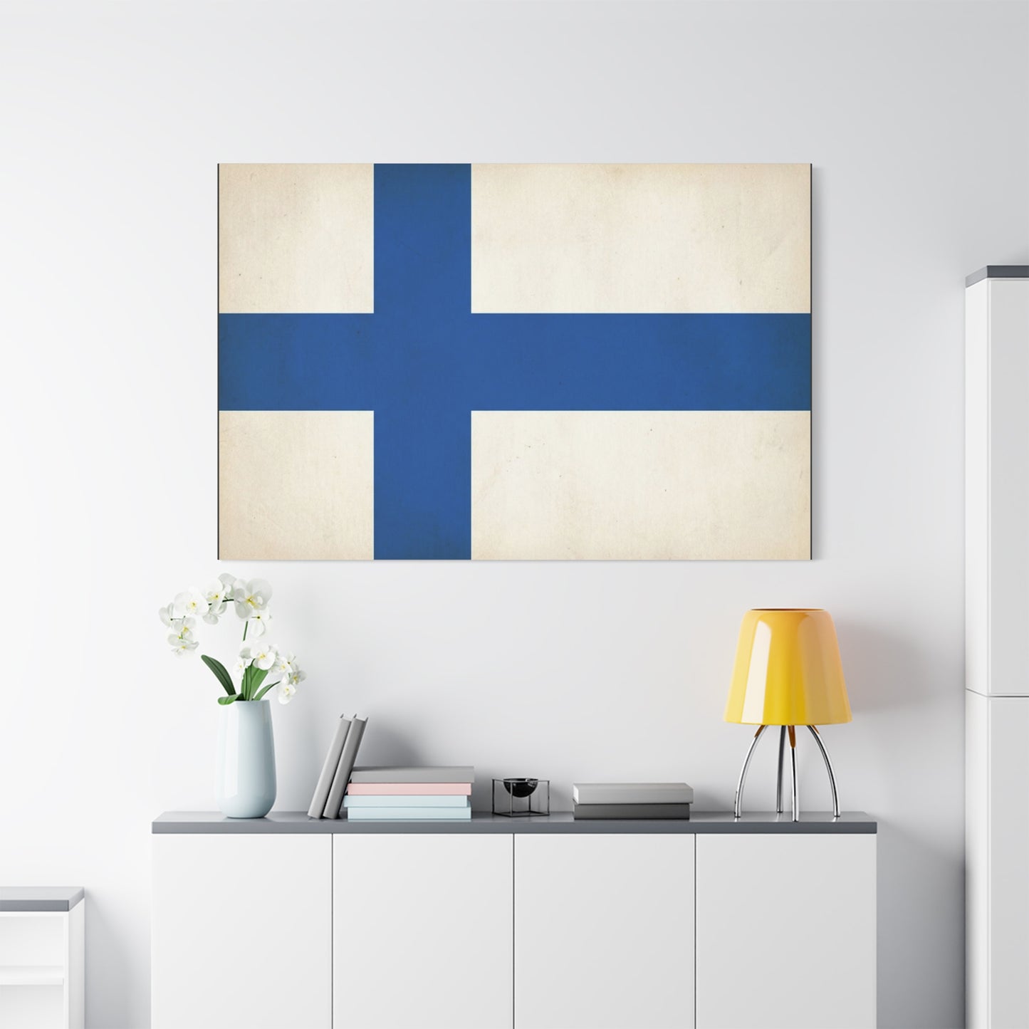 Finland Flag Canvas Wall Art - Blue Nordic Cross Finnish Country Print - Vintage Minimalist Patriotic Decor - Living Room Wall Decor, Bedroom Home Decoration, Office Art - Bedroom Home Decoration