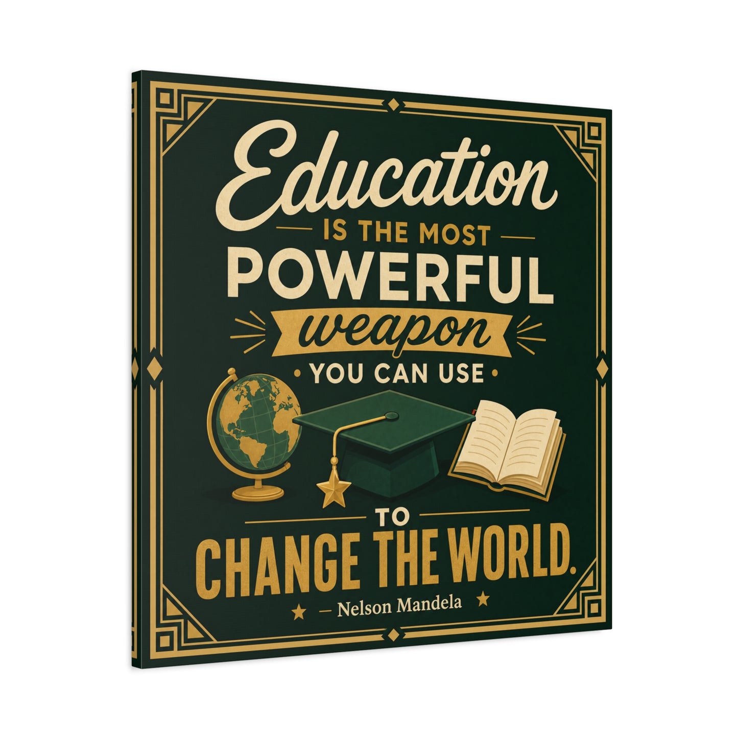 "Education Is The Most Powerful Weapon You Can Use To Change The World." Canvas Wall Art - Nelson Mandela Quote, Teacher Classroom Poster, Study Room Decoration - Office Wall Art - Ready to Hang