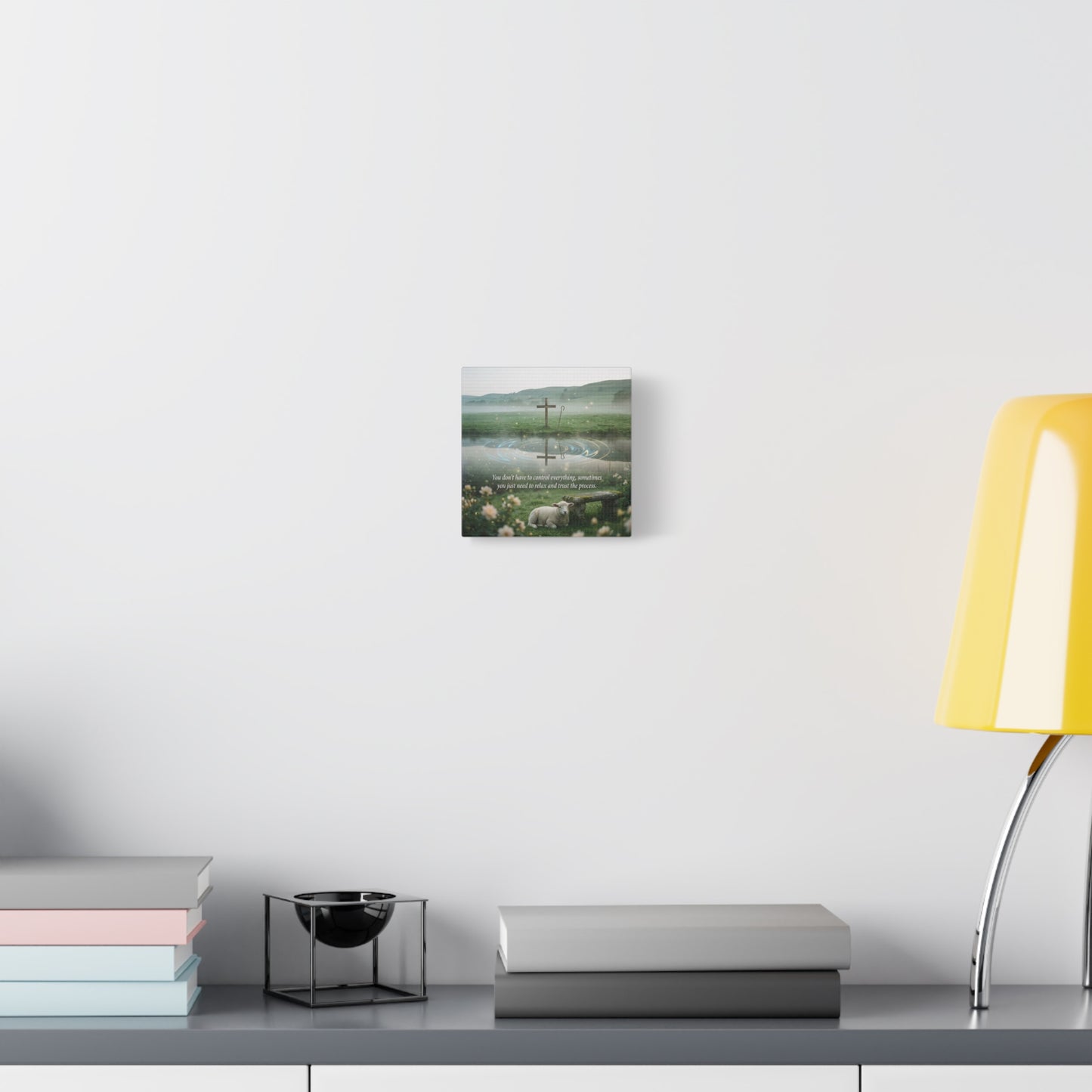"You Don’t Have To Control Everything, Sometimes You Just Need To Relax And Trust The Process" Canvas Wall Art - Christian Cross, Lamb Meadow Scene - Inspirational Farmhouse Decor - Office Wall Art