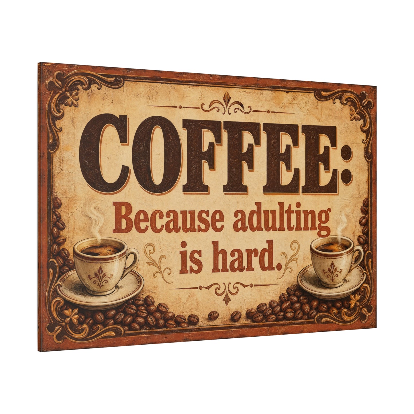 "Coffee: Because Adulting Is Hard." Coffee Canvas Wall Art - Vintage Decor, Rustic Farmhouse Style, Funny Cafe Quote Print - Office Wall Art - Ready to Hang - Bistro Decor - Espresso Bar Sign